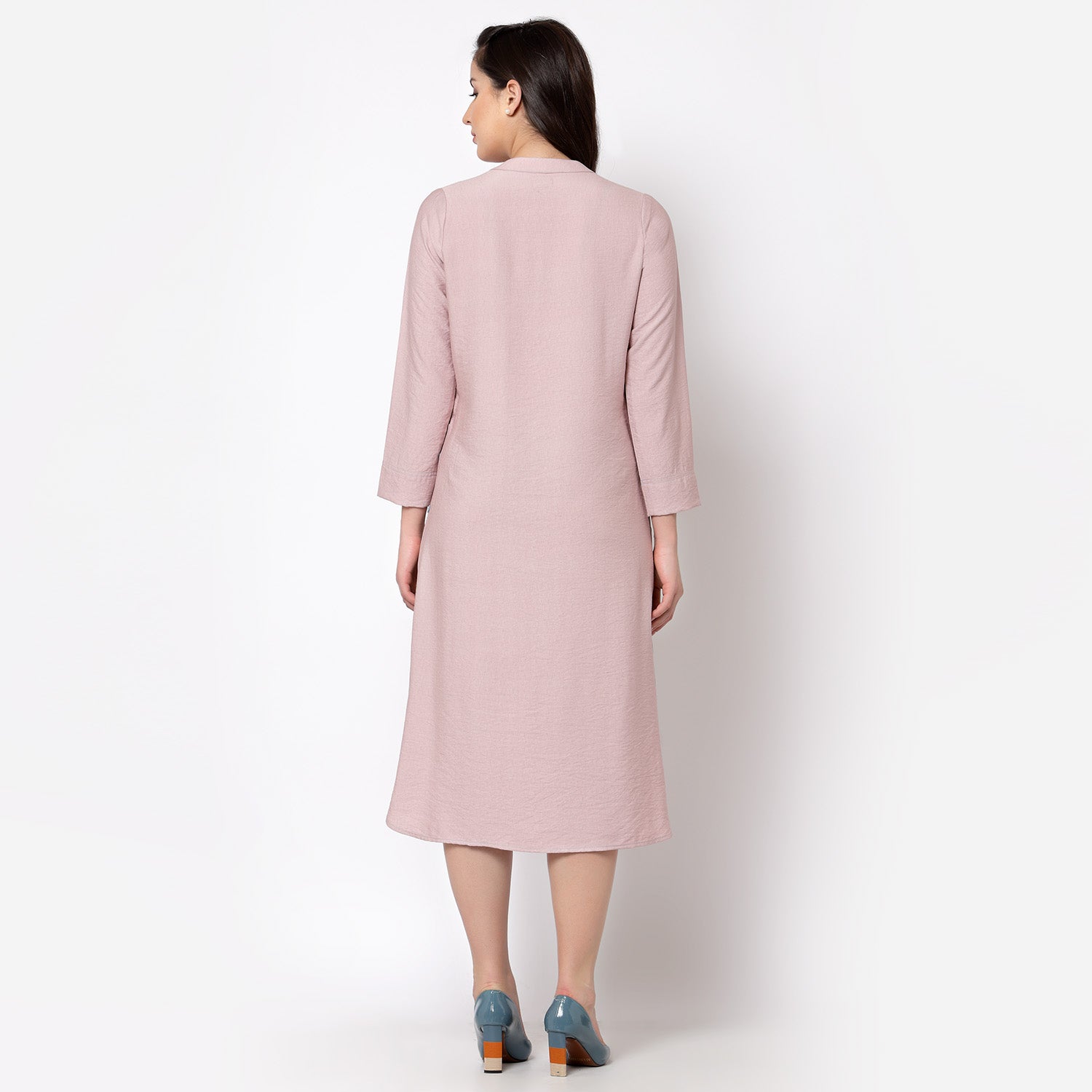 Pink Linen Kurta Style Tunic for Women-1