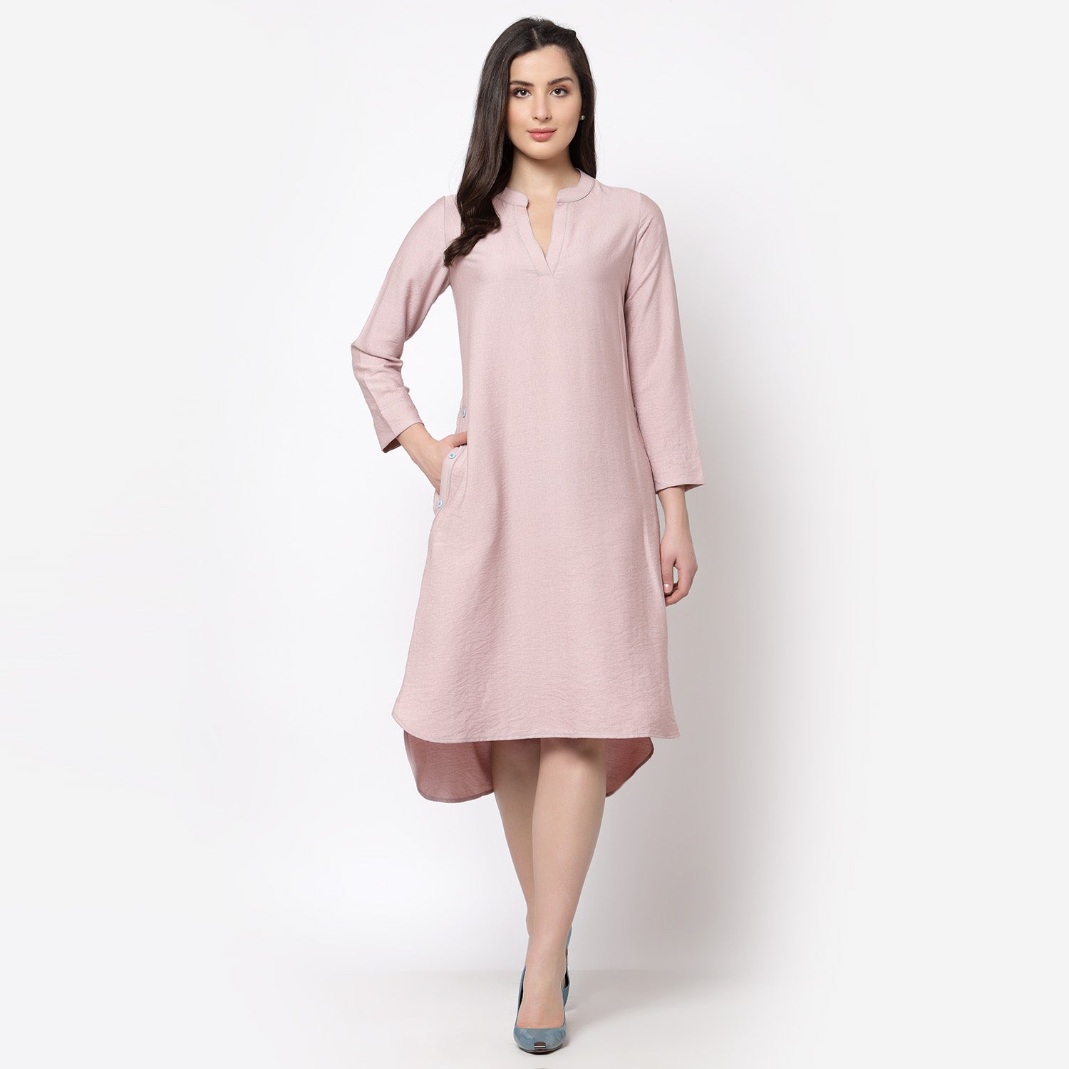 Pink Linen Kurta Style Tunic for Women-2