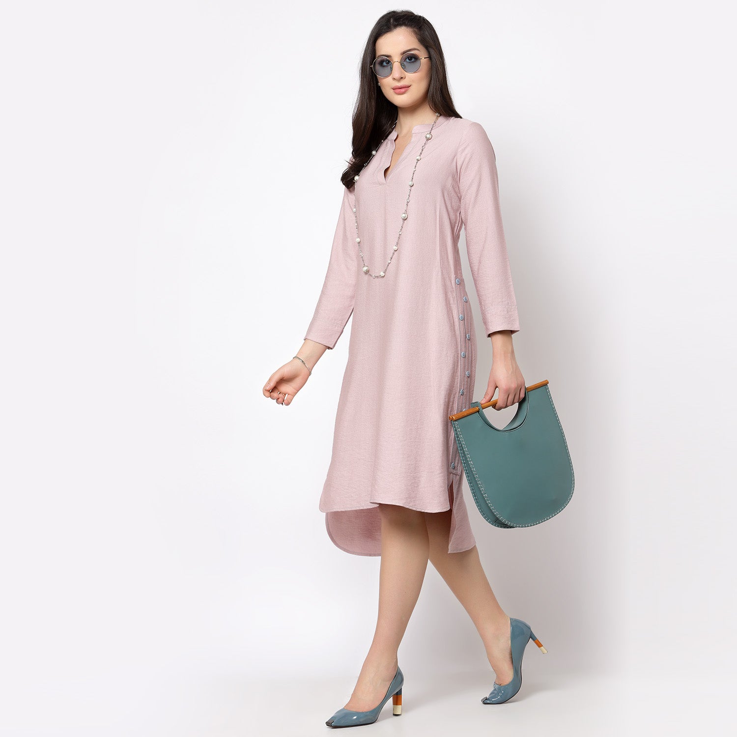Pink Linen Kurta Style Tunic for Women