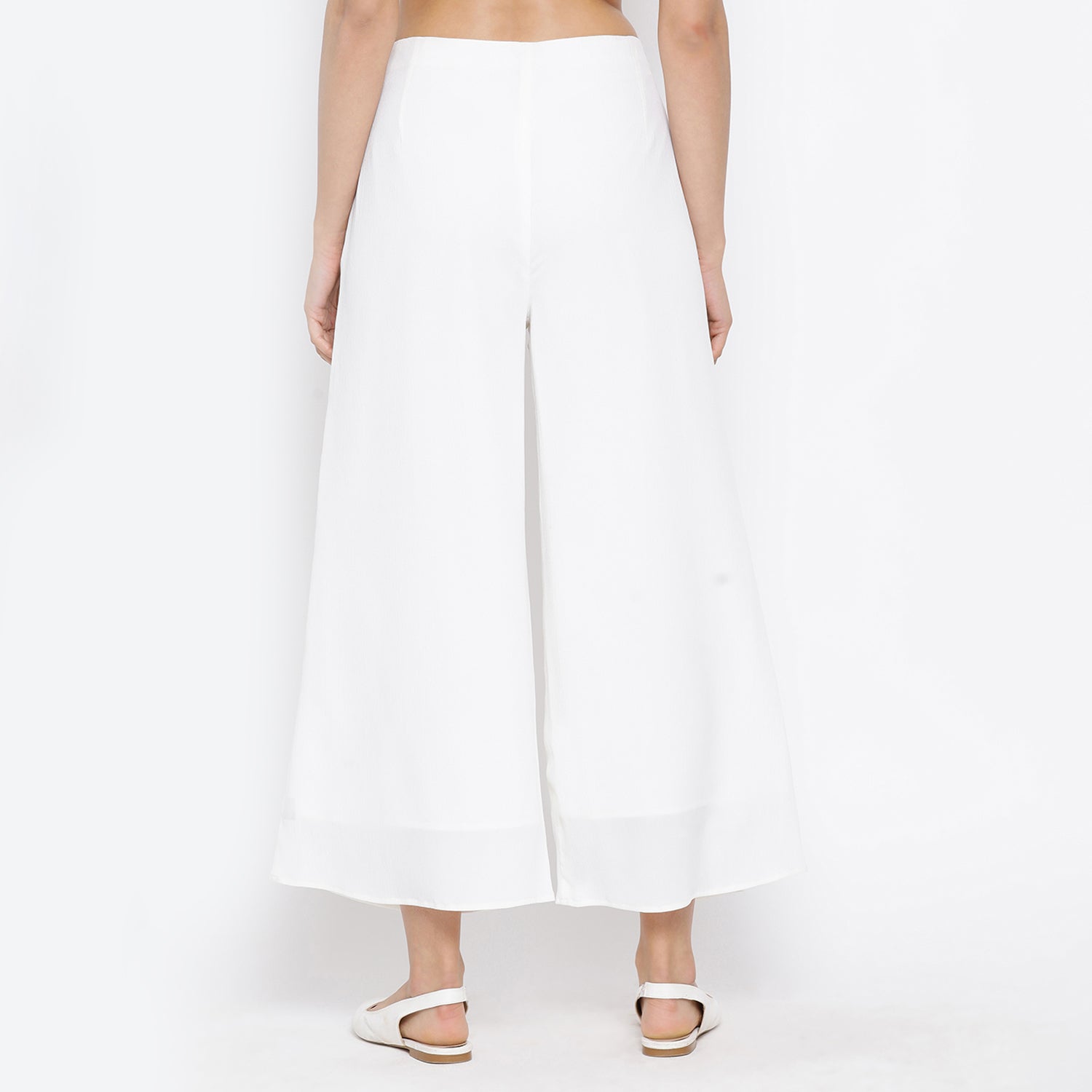 White Crepe Plazzo for Women-2