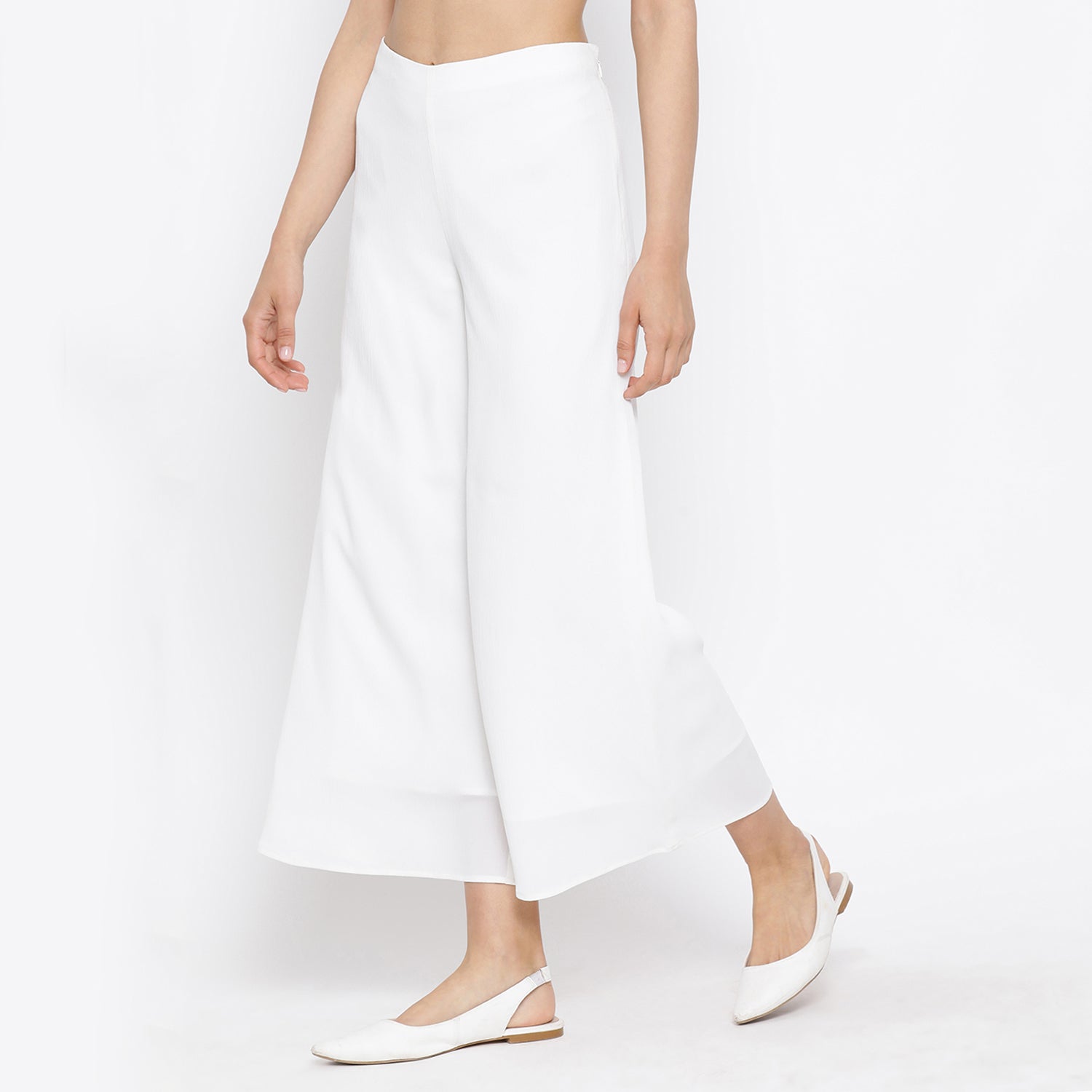 White Crepe Plazzo for Women-1