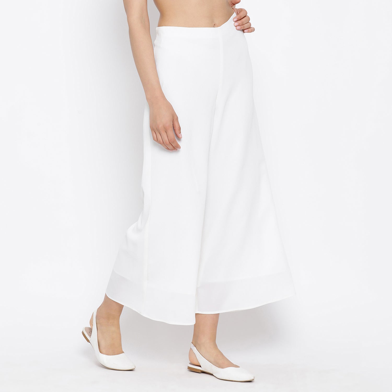 White Crepe Plazzo for Women-3