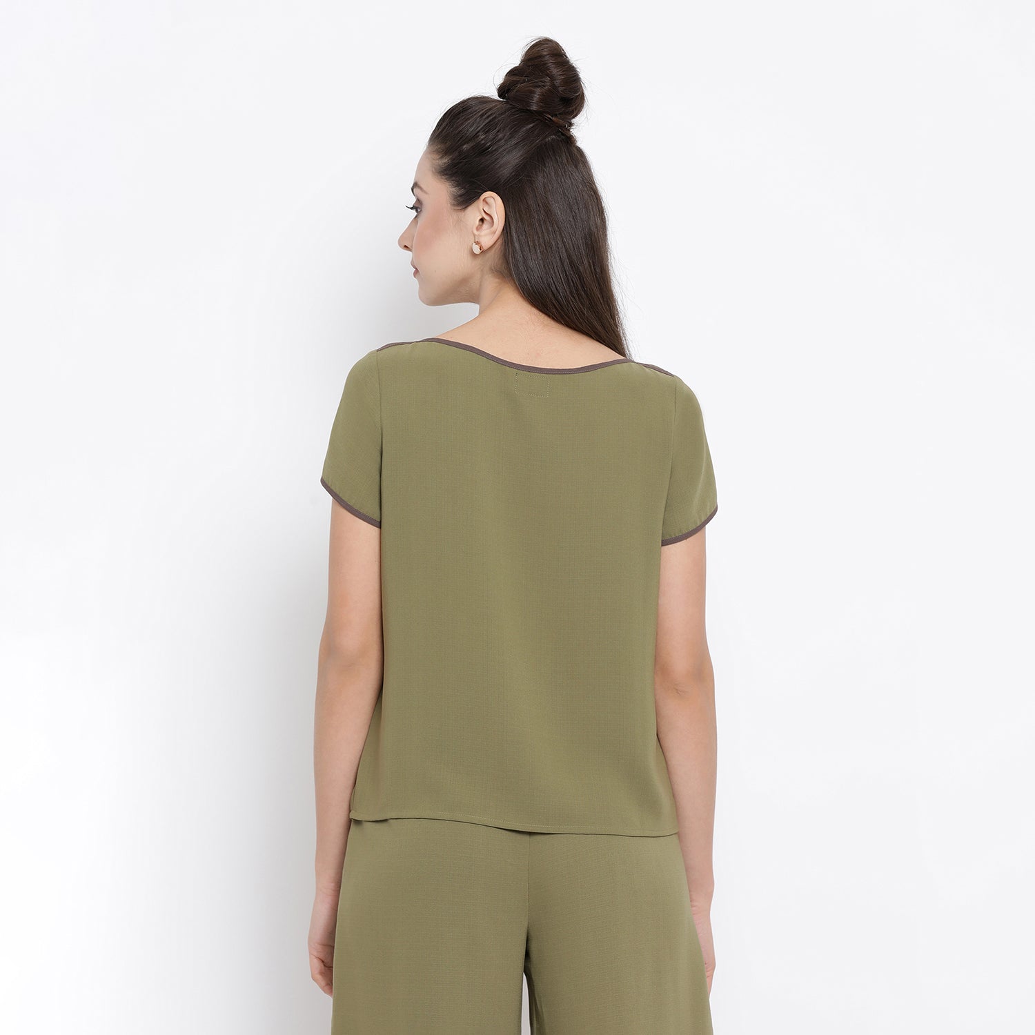 Olive Boat Neck Top for Women-2