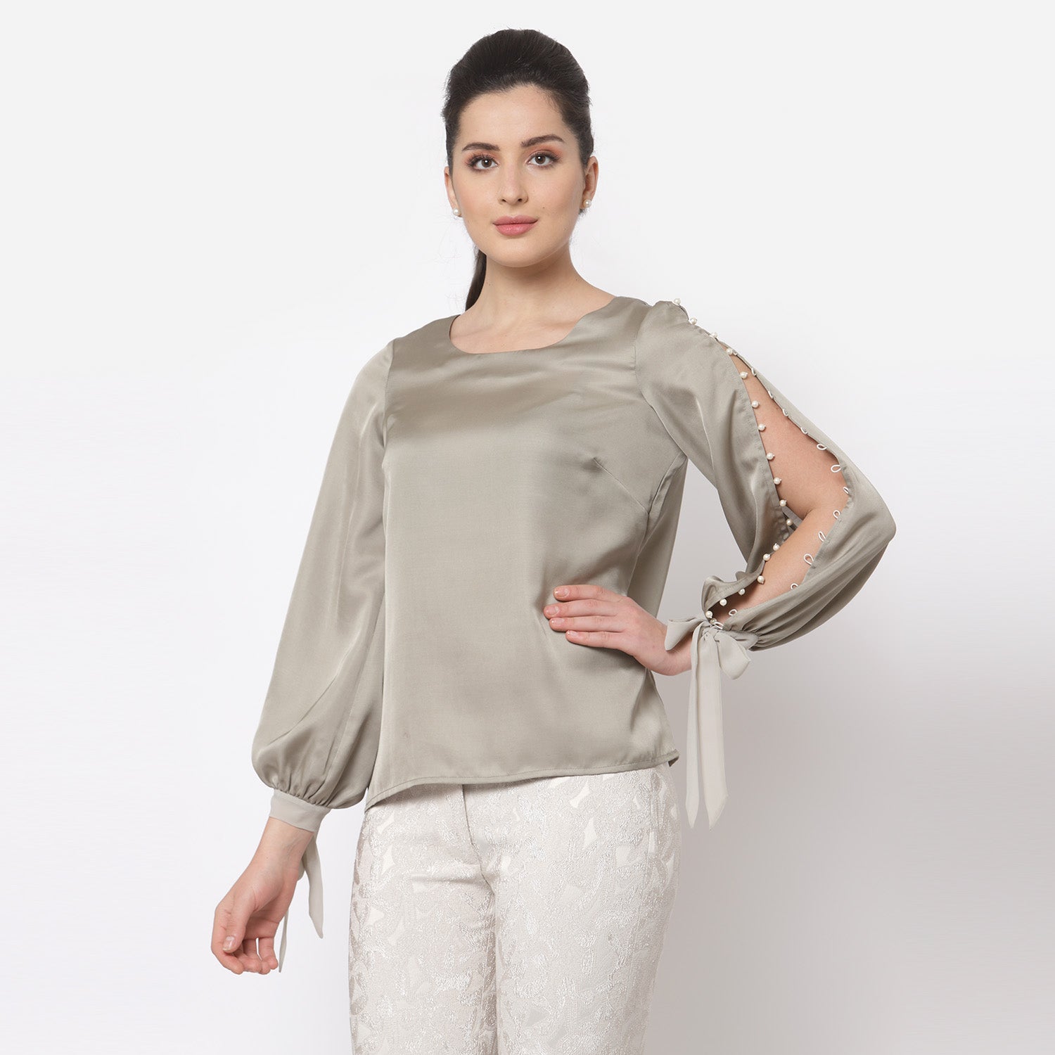 Buy Grey Satin Top for Women-3