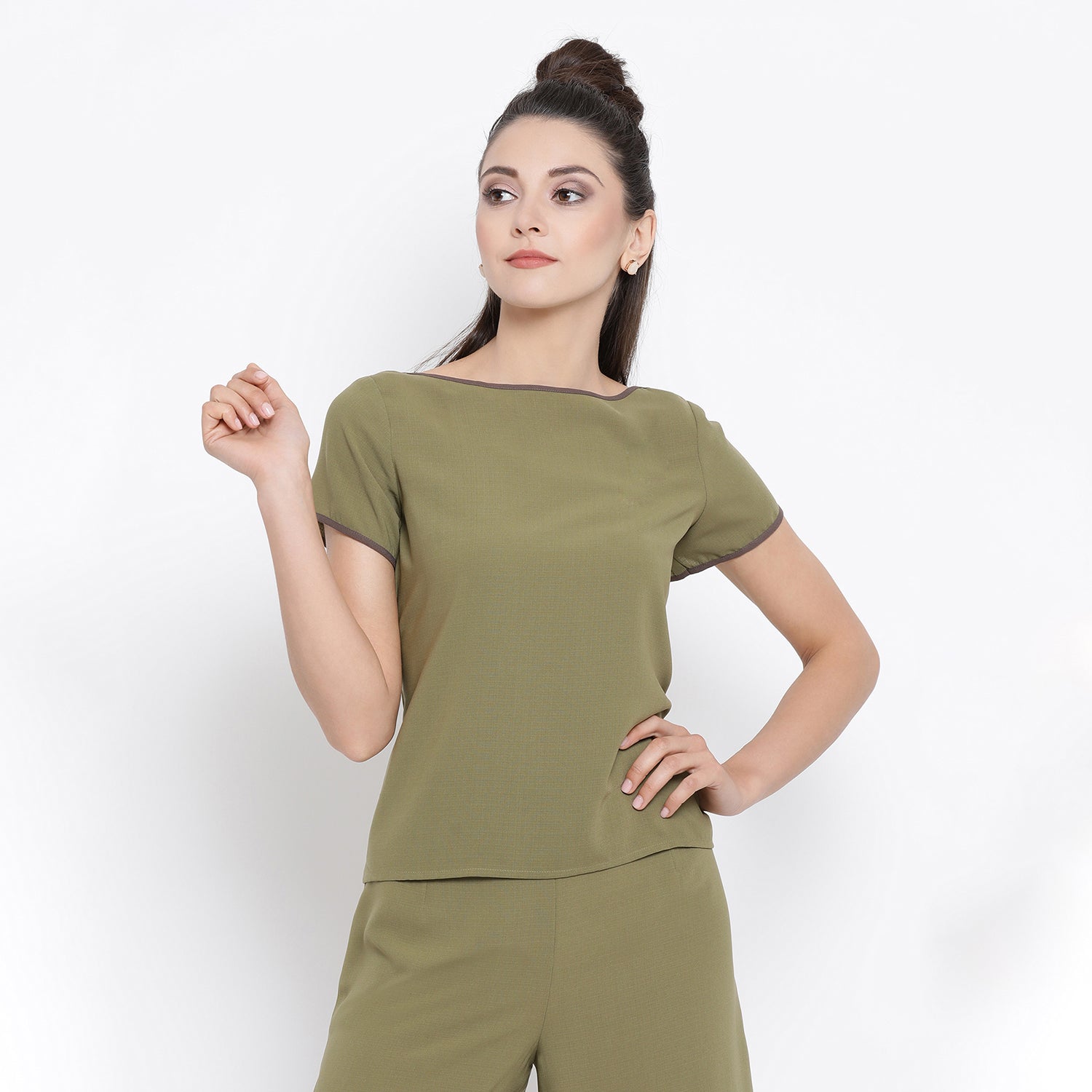 Olive Boat Neck Top for Women