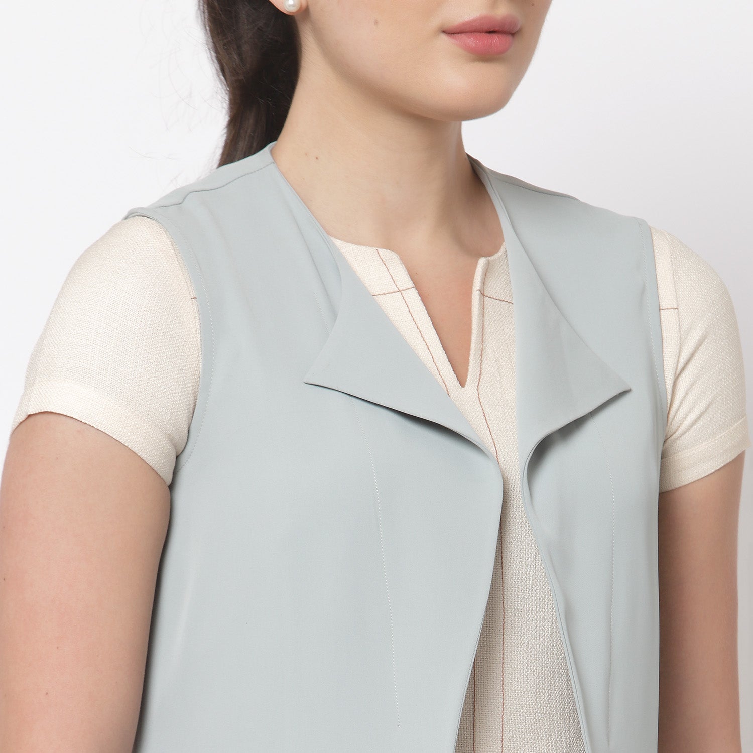Knee Length Jacket With French Curve Collar