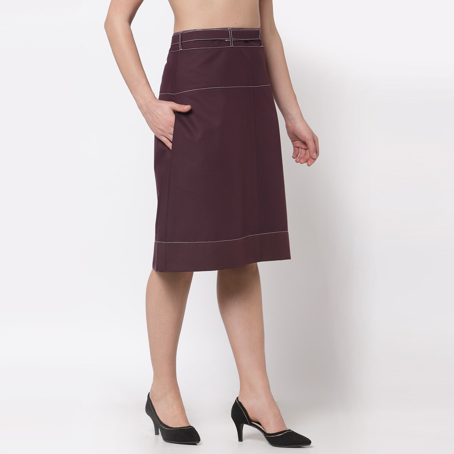 Purple Skirt With Grey Top Stitch