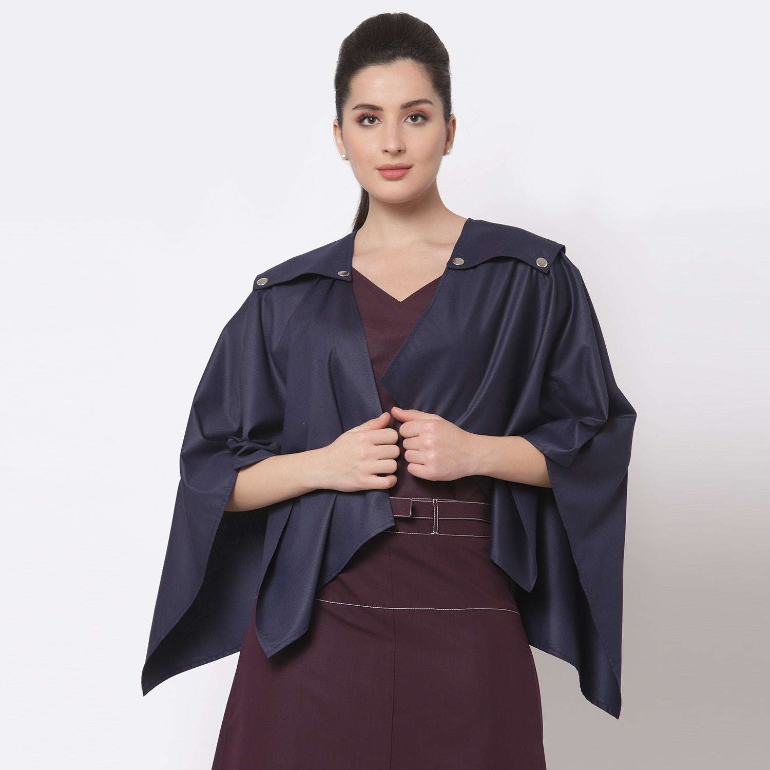 Jaket Cape Asimetri Biru