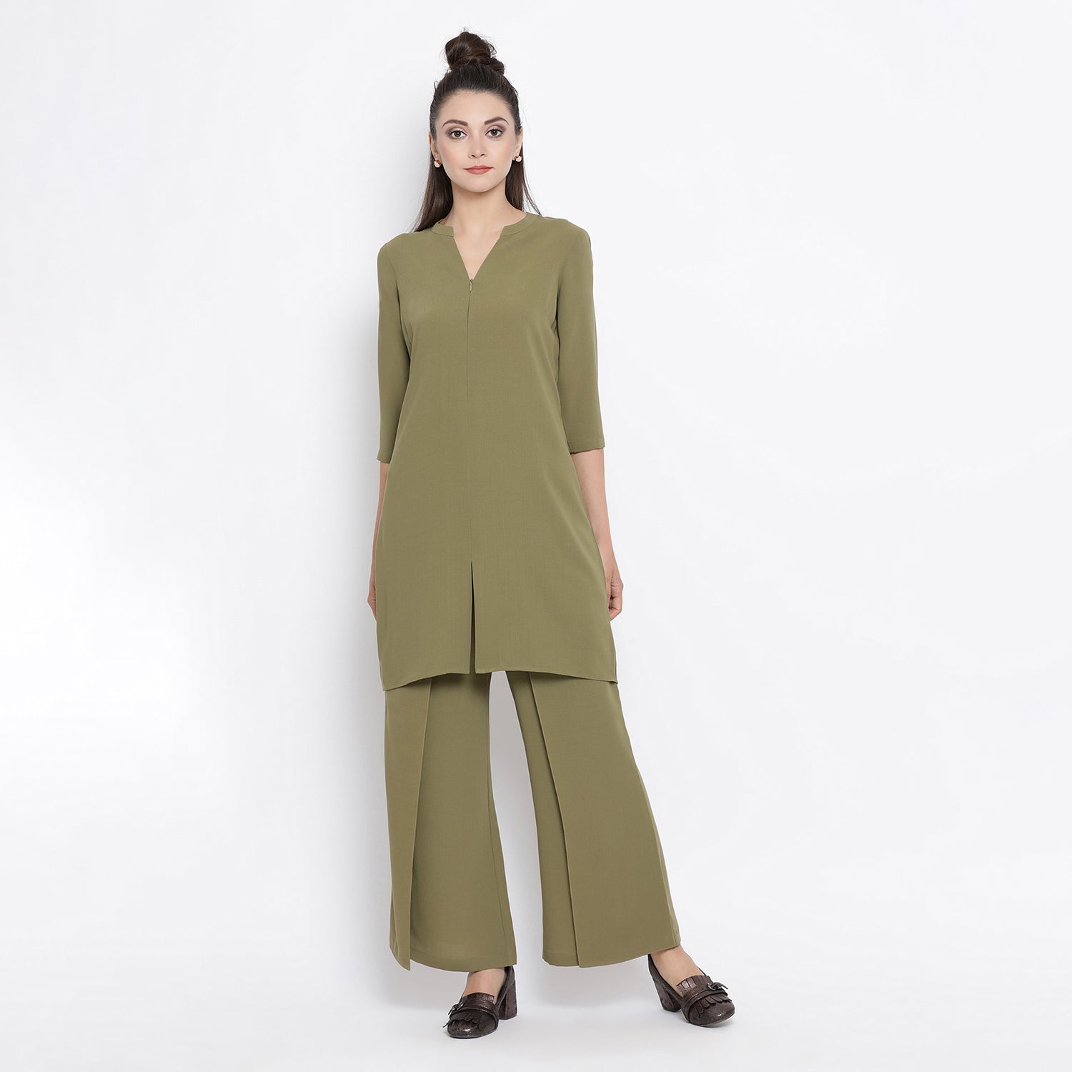 Olive Asymmetrical Tunic for Women-2