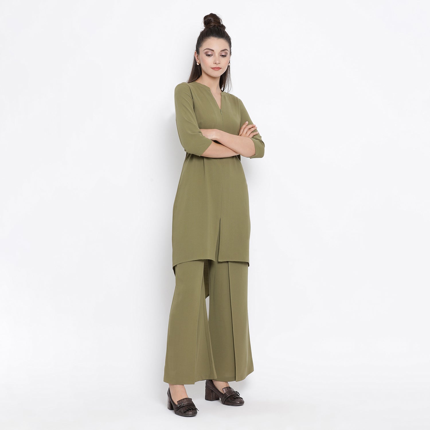 Olive Asymmetrical Tunic for Women-3