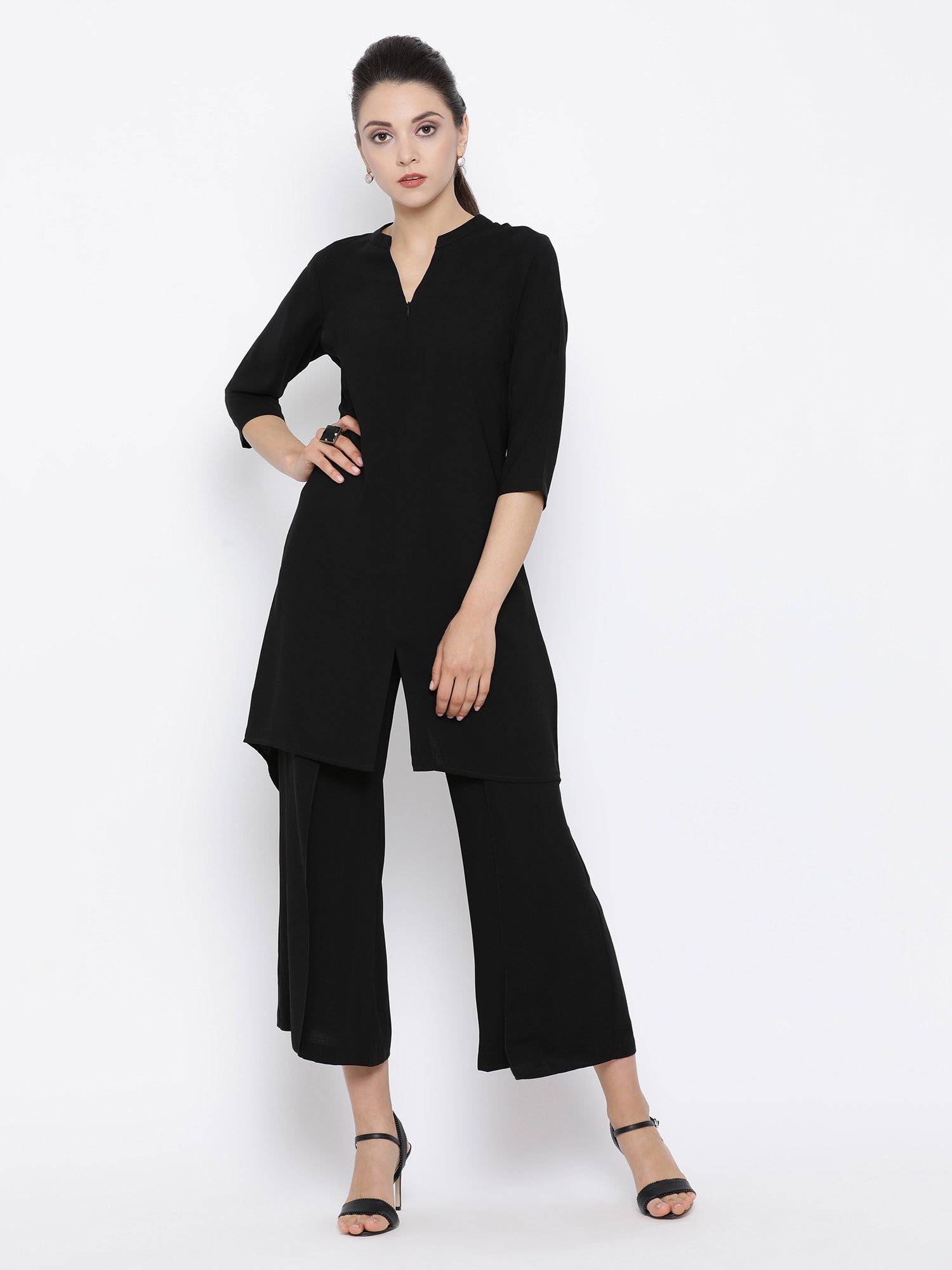 Black Asymmetrical Tunic for Women-2