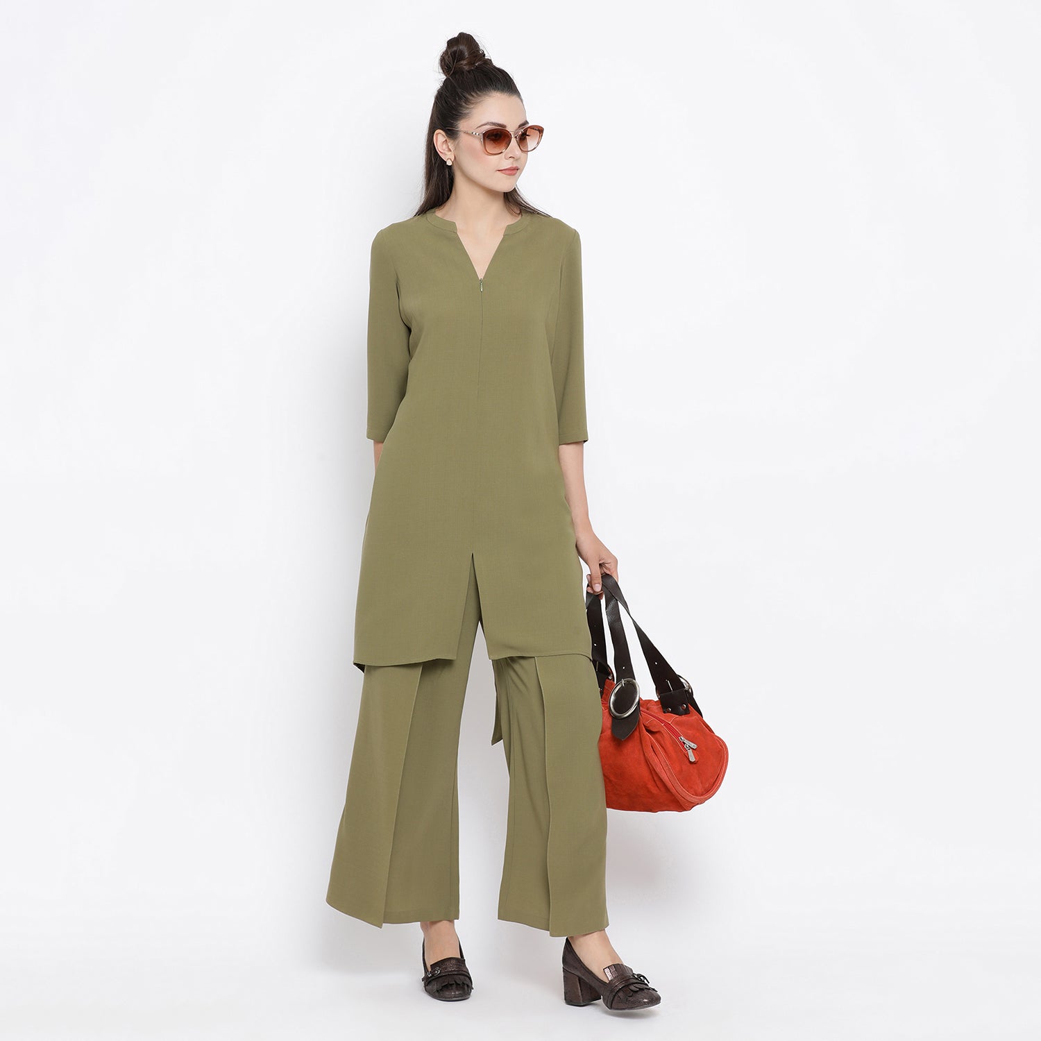 Olive Asymmetrical Tunic for Women