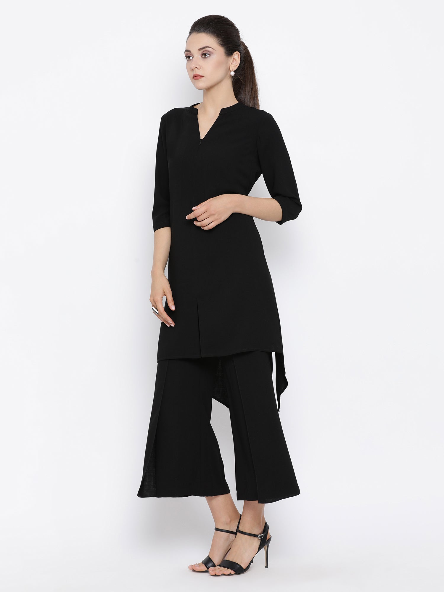 Black Asymmetrical Tunic for Women-3