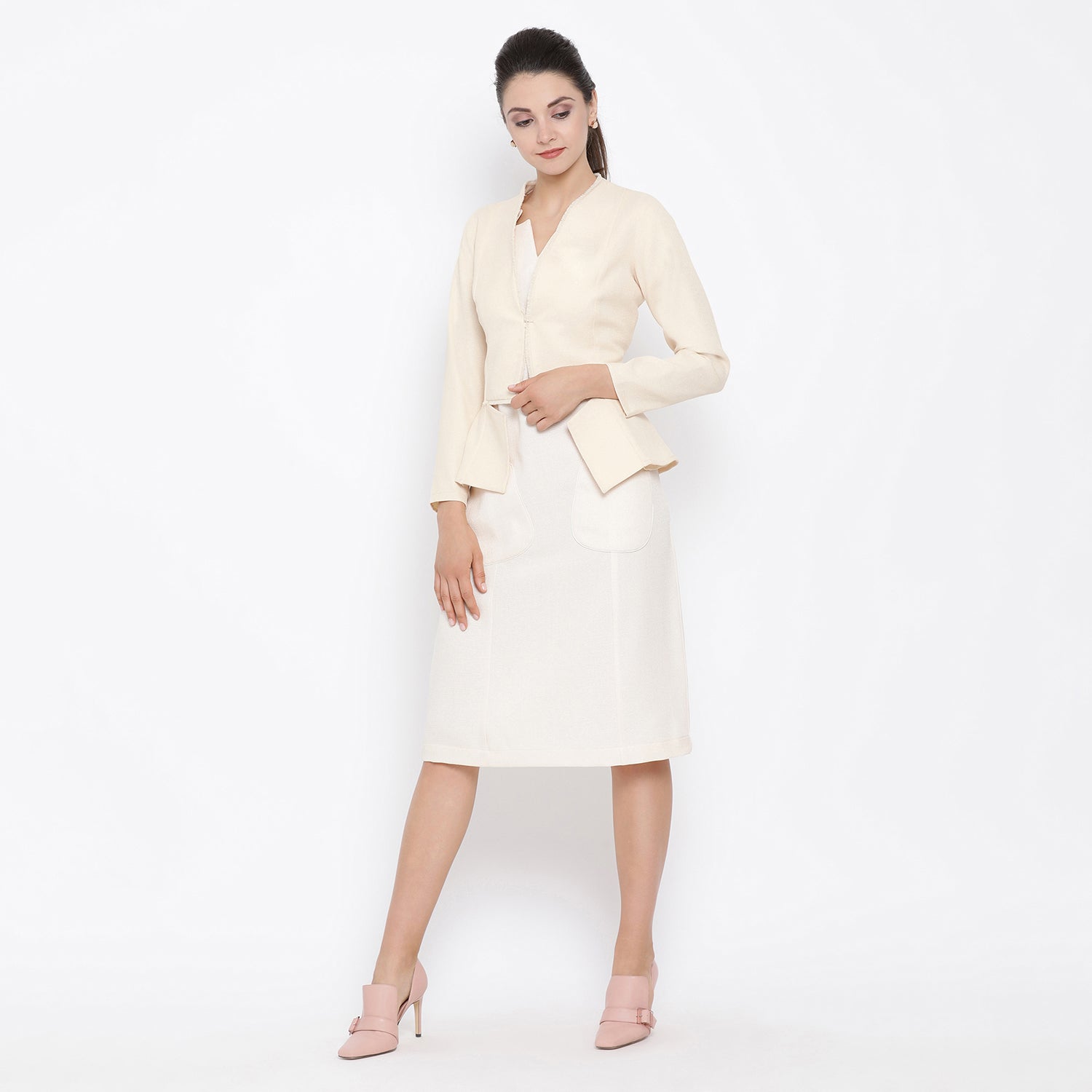 Off White Silk Linen Jacket for Women-3