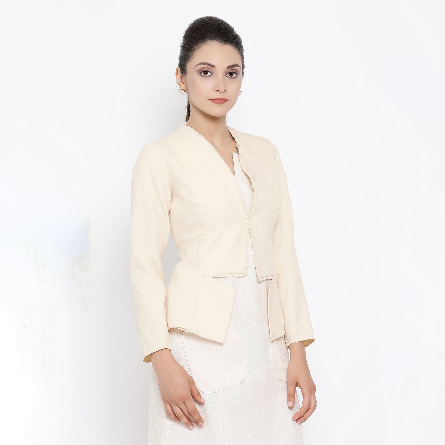 Off White Silk Linen Jacket for Women