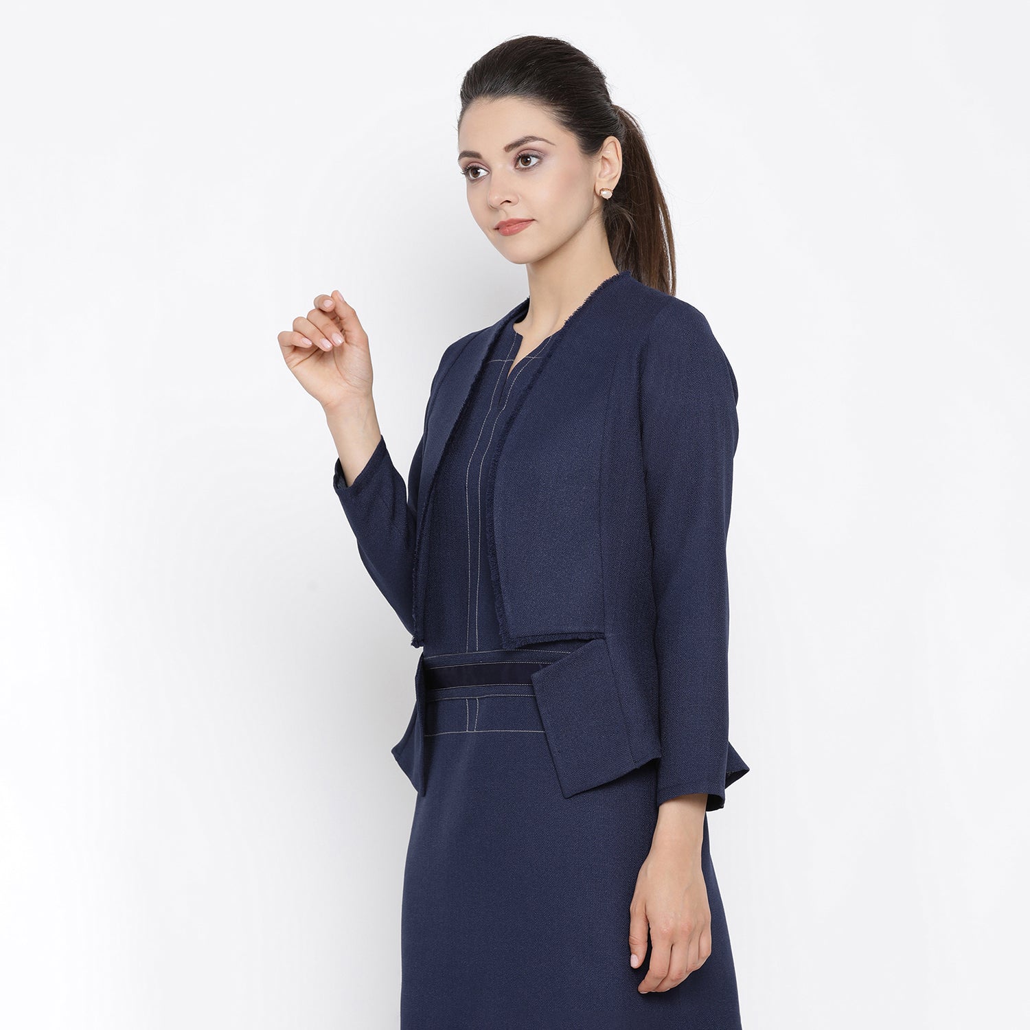 Blue Silk Linen Jacket for Women-1
