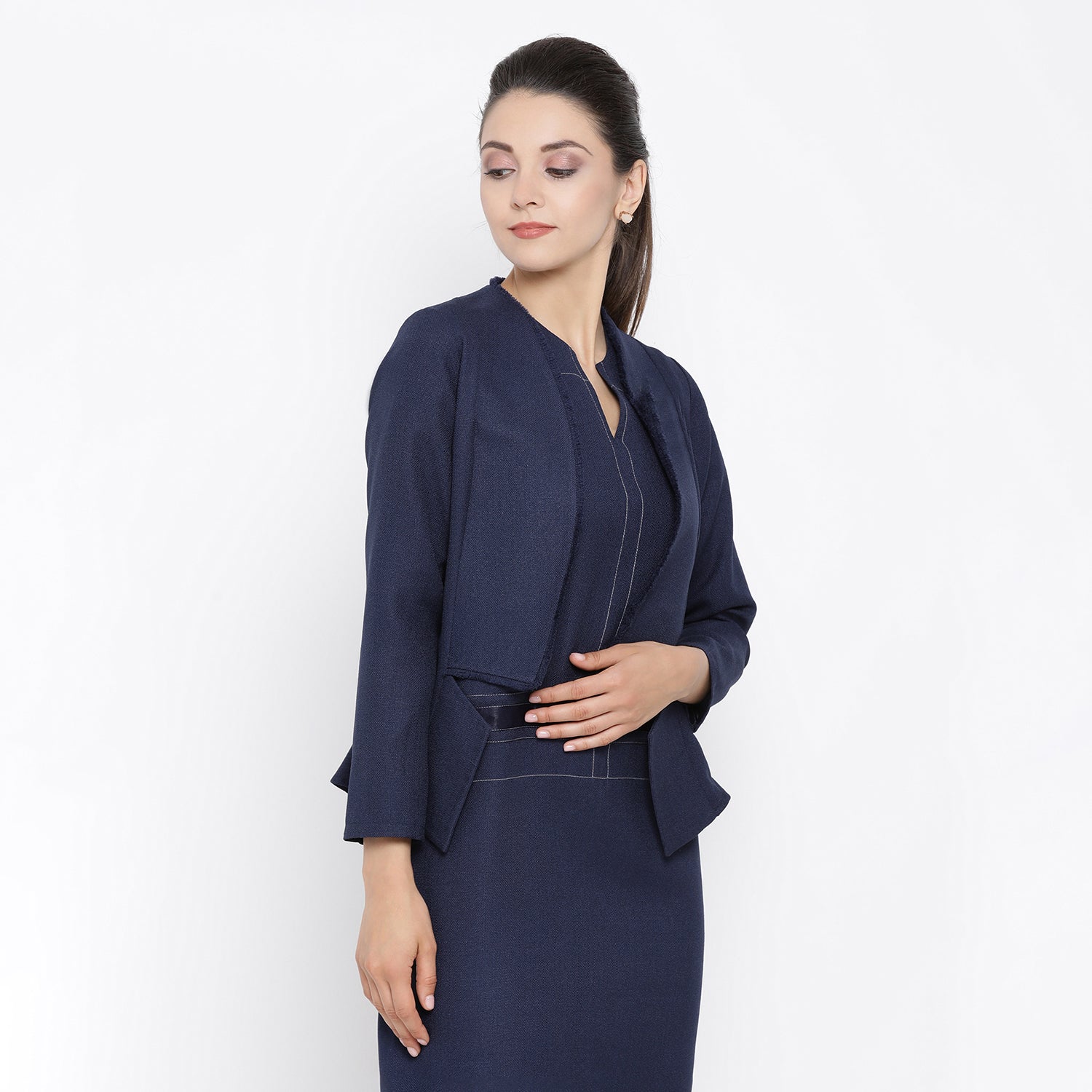 Blue Silk Linen Jacket for Women-2