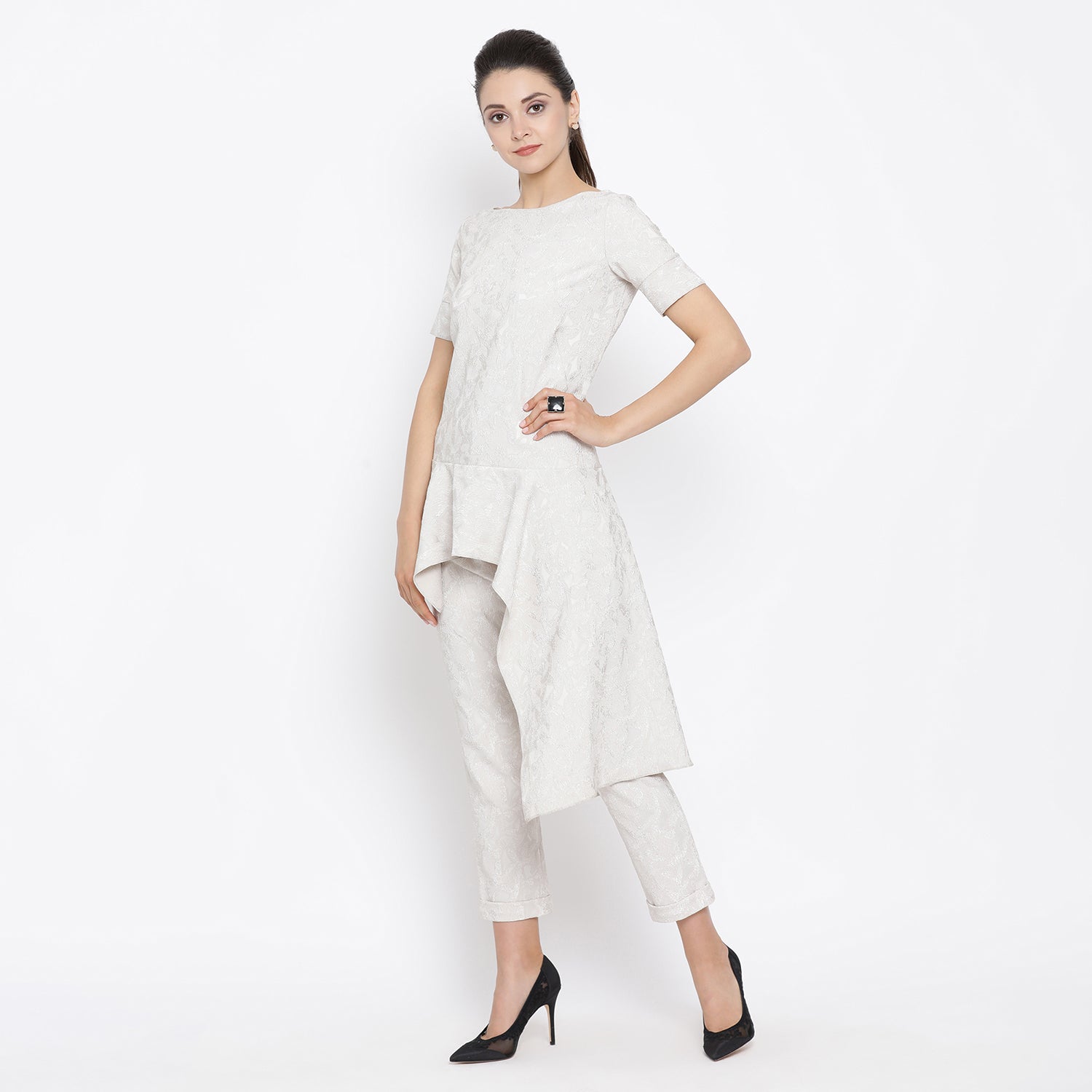 Buy Off White Asymmetrical Peplum Top for Women-1