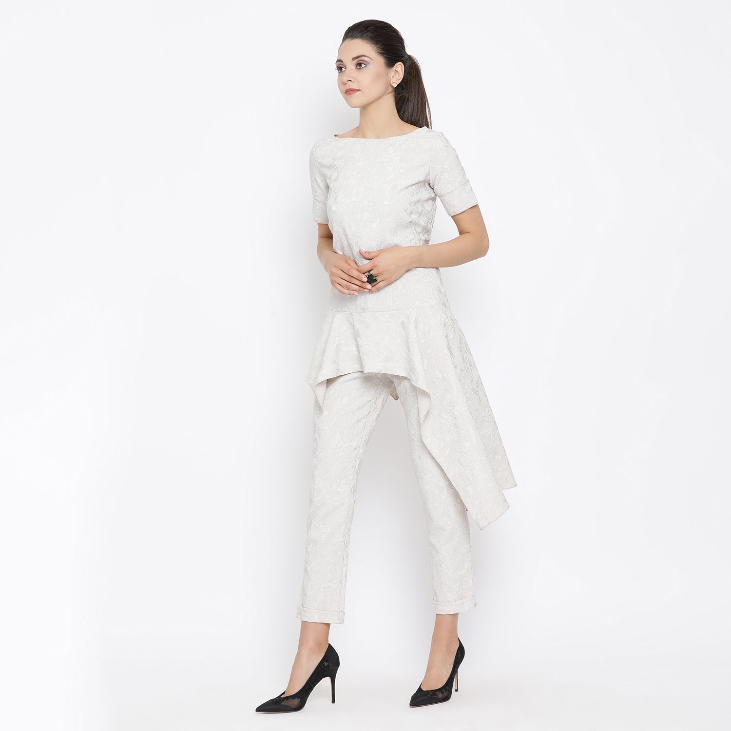 Buy Off White Asymmetrical Peplum Top for Women-2