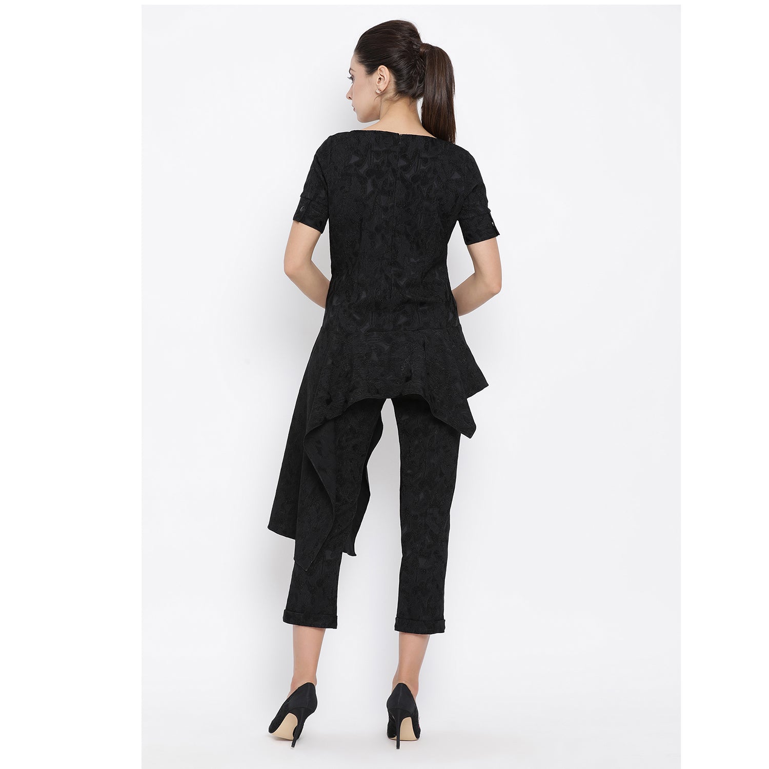 Buy Black Asymmetrical Peplum Top for Ladies-4