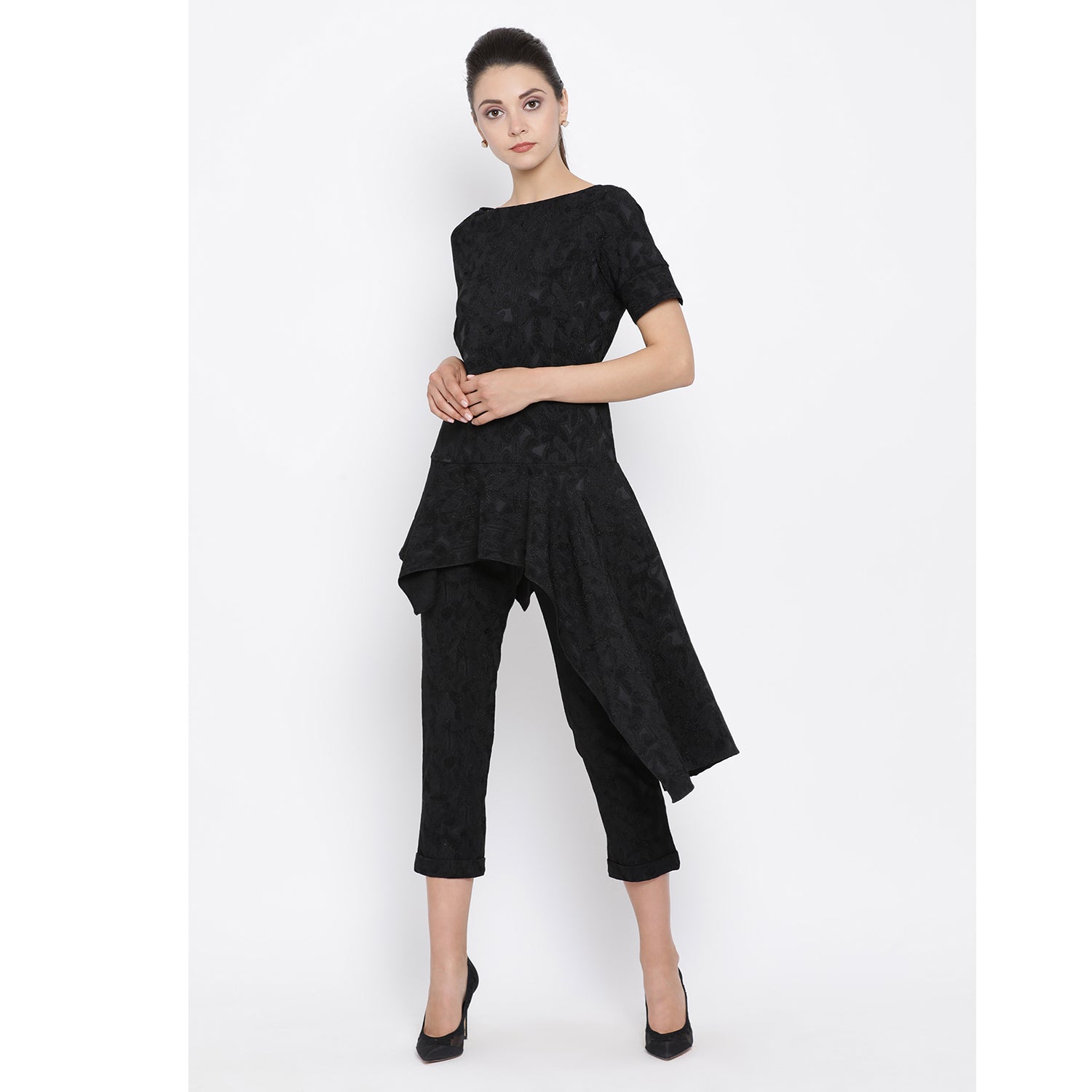 Buy Black Asymmetrical Peplum Top for Ladies-3