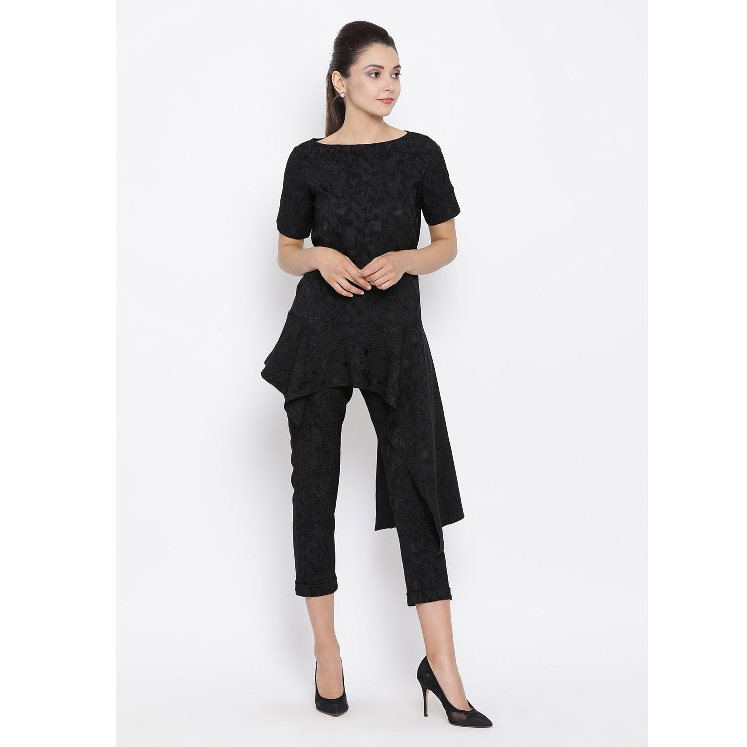 Buy Black Asymmetrical Peplum Top for Ladies
