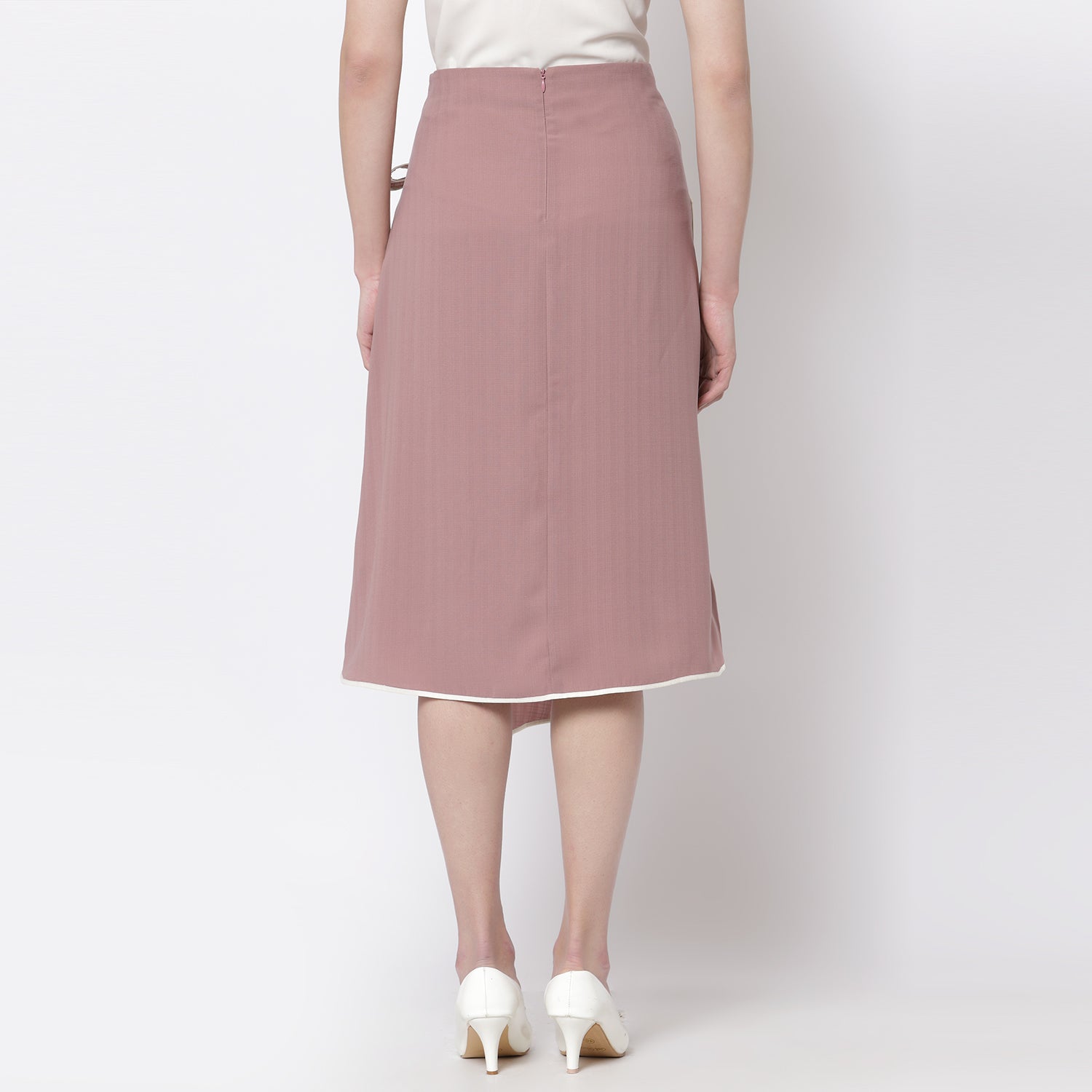 Pink Asymmetrical Skirt With Off White Piping