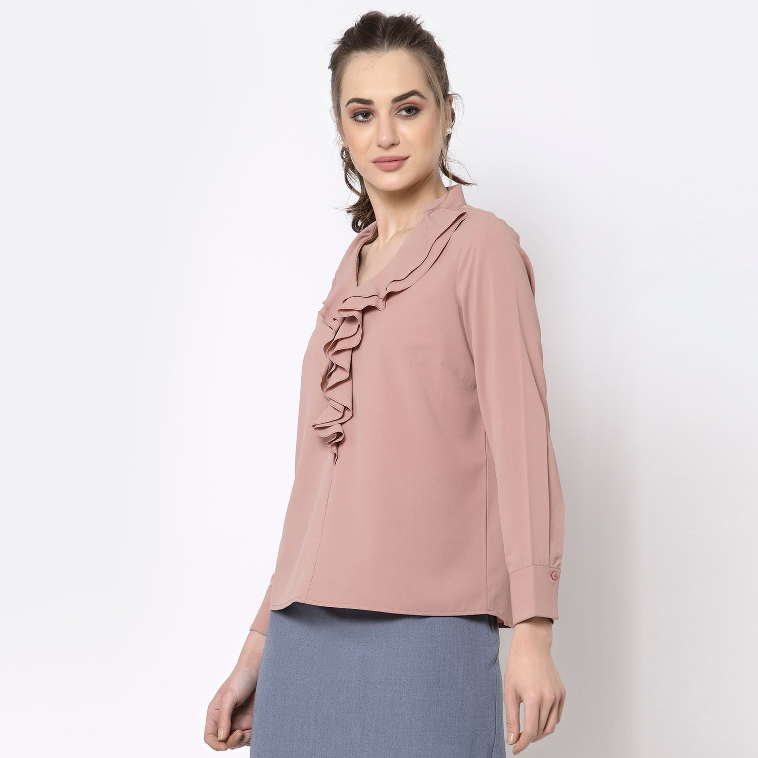 Top Peach Dengan Kolar Frill