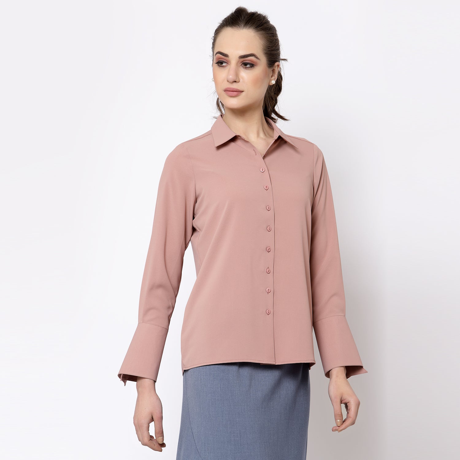 Peach Shirt With Overlap Cuff