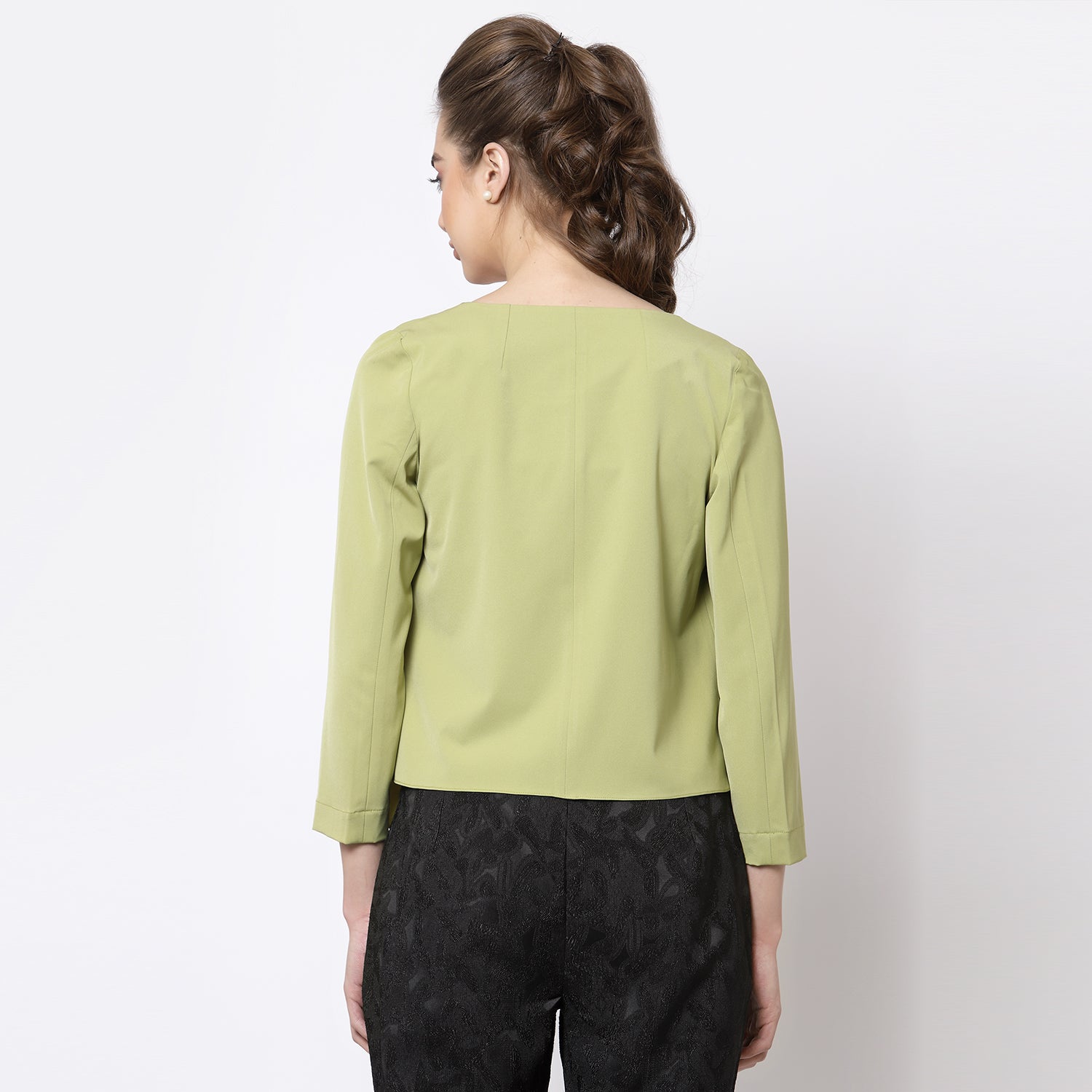 Olive Asymmetrical Shrug for Women-4