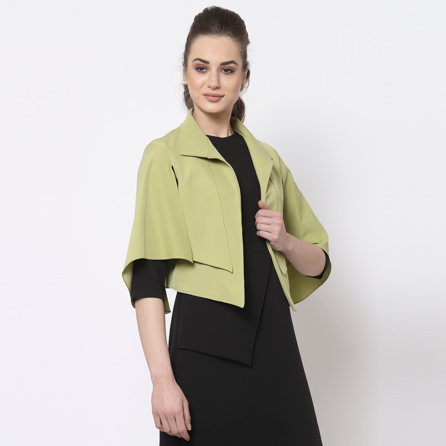 Olive Layered Cape with Slits for Women