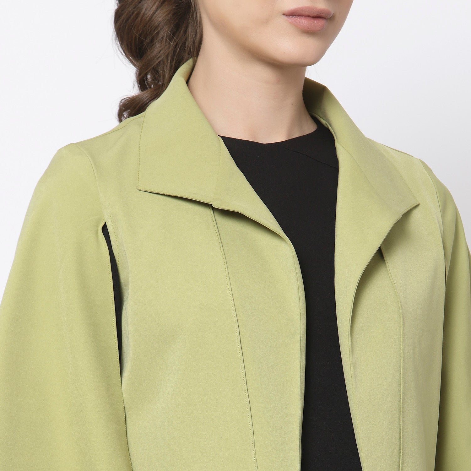 Olive Layered Cape with Slits for Women-4