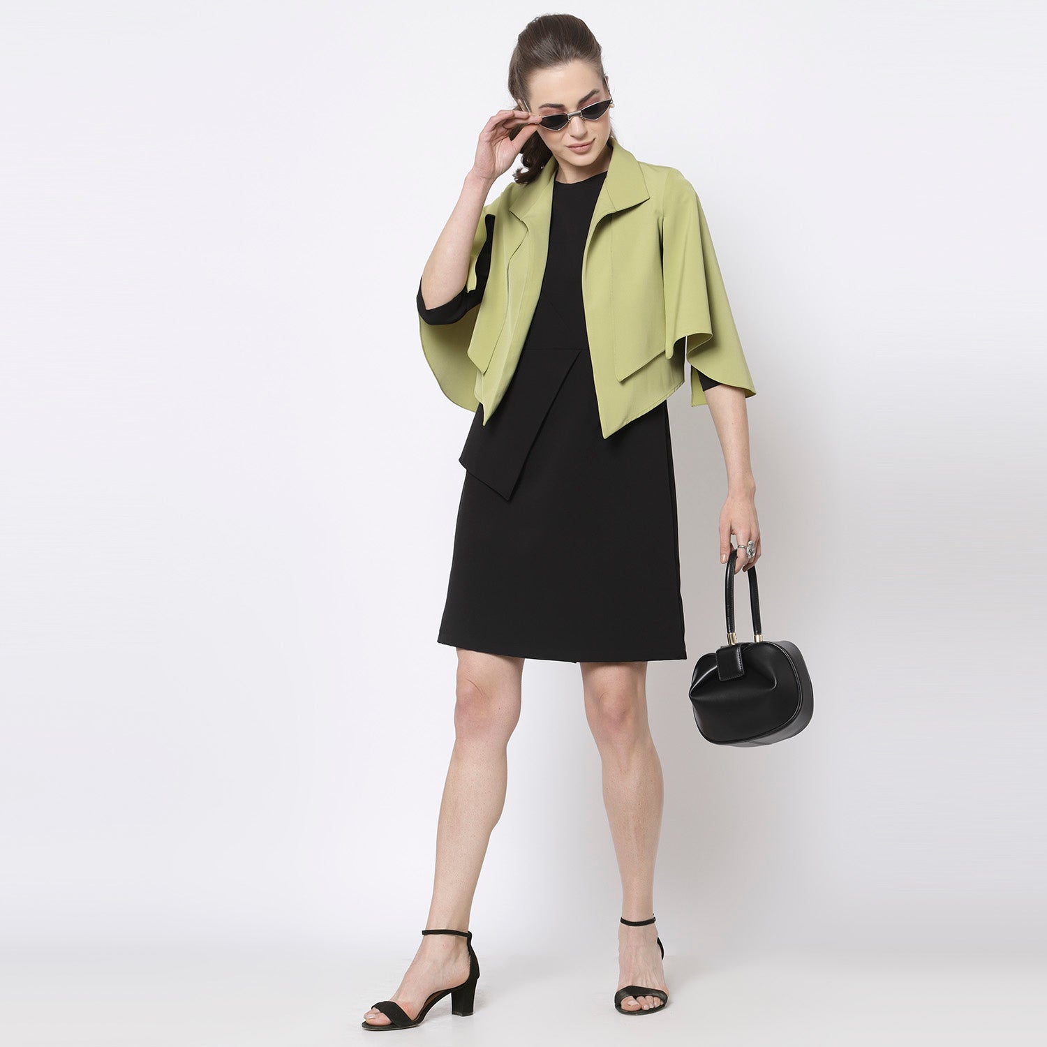 Olive Layered Cape with Slits for Women-1