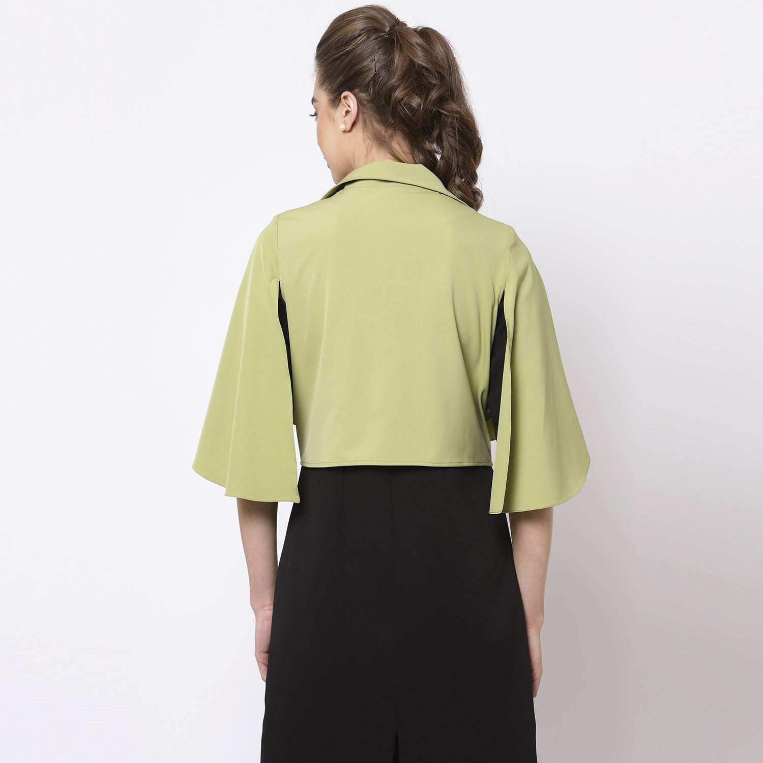 Olive Layered Cape with Slits for Women-5