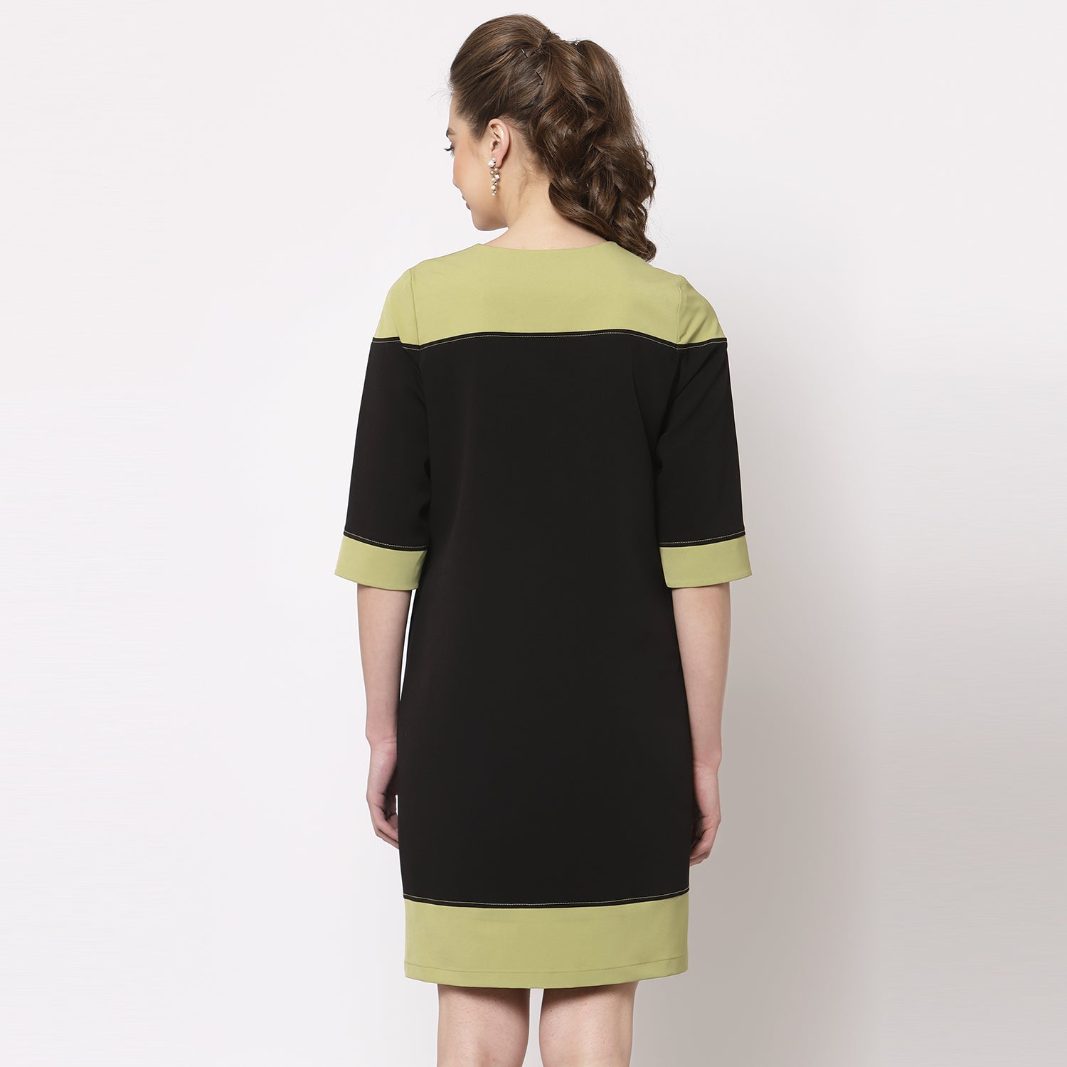 Black & Olive Top Stitch Work Wear Dresses-4
