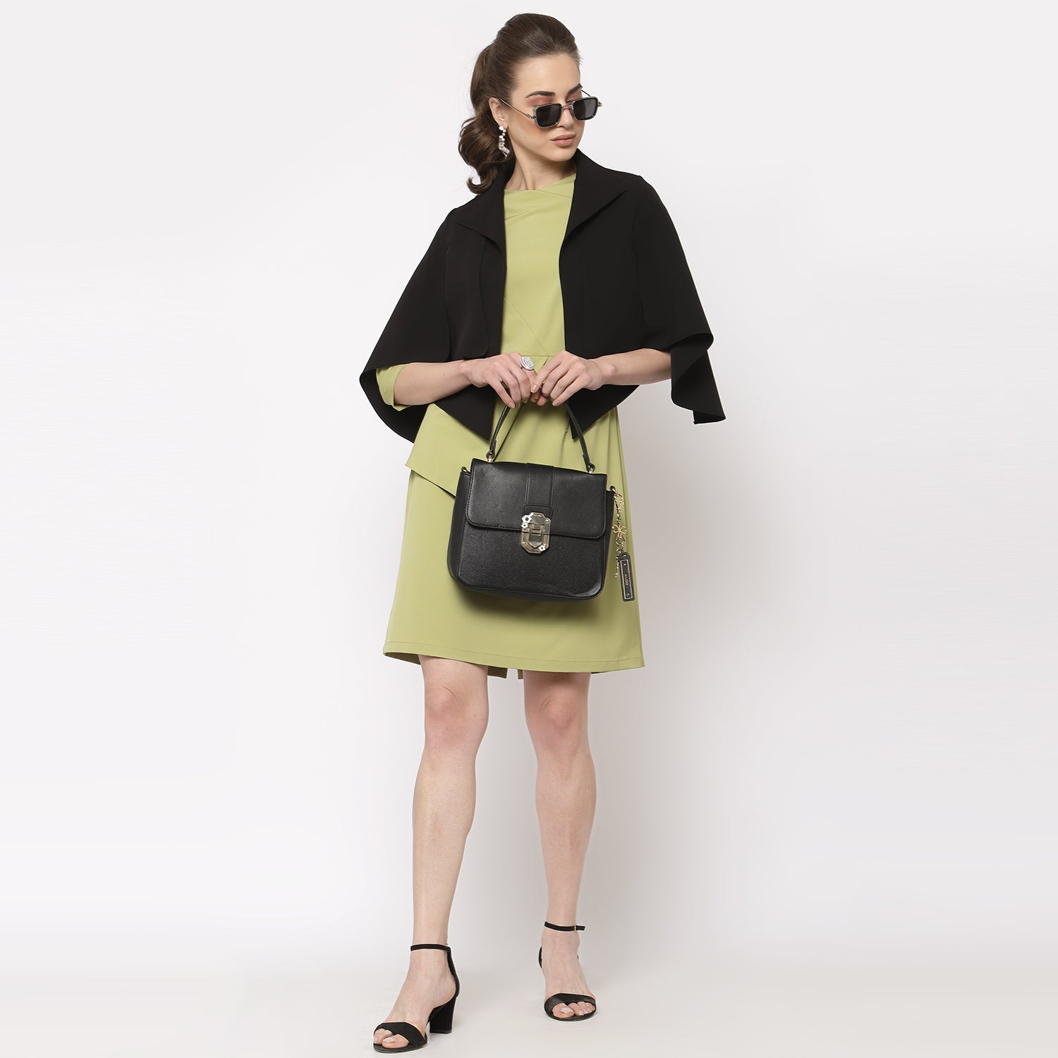 Black Layered Cape with Slits for Women