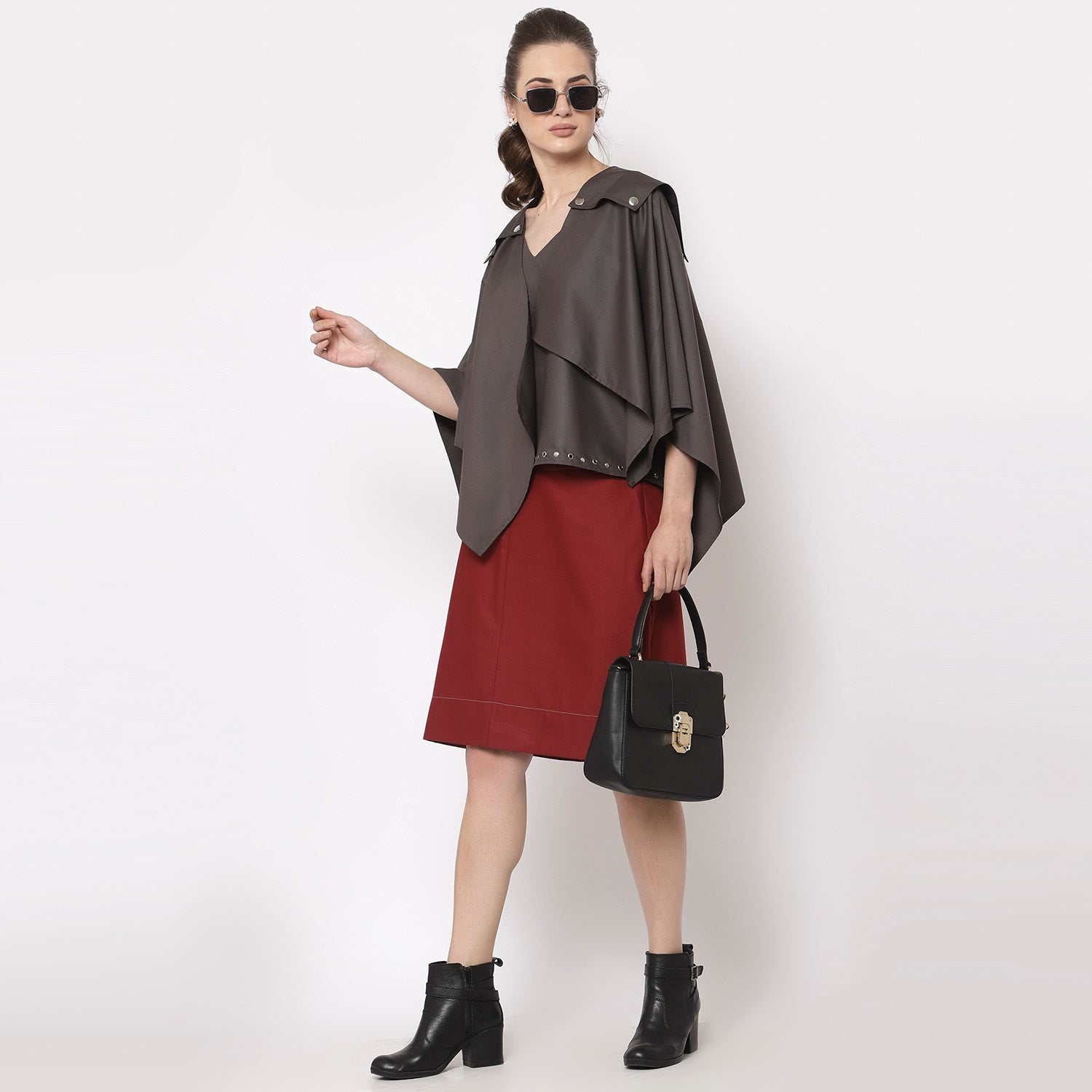 Jaket Cape Asimetri Kelabu