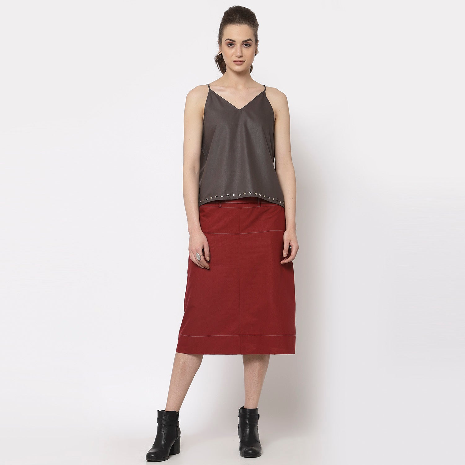 Buy Grey Spaghetti Top for Women-4