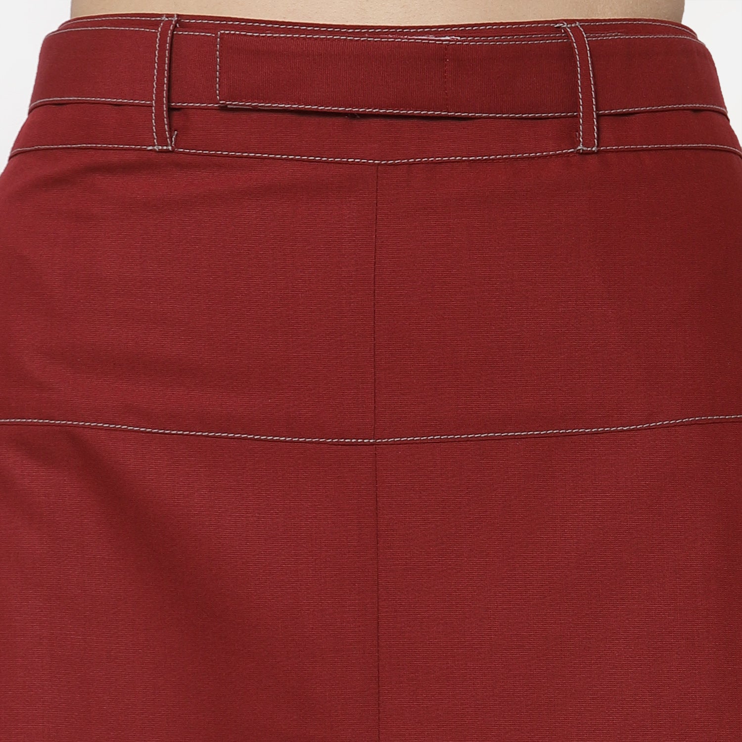 Red Skirt With Grey Top Stitch