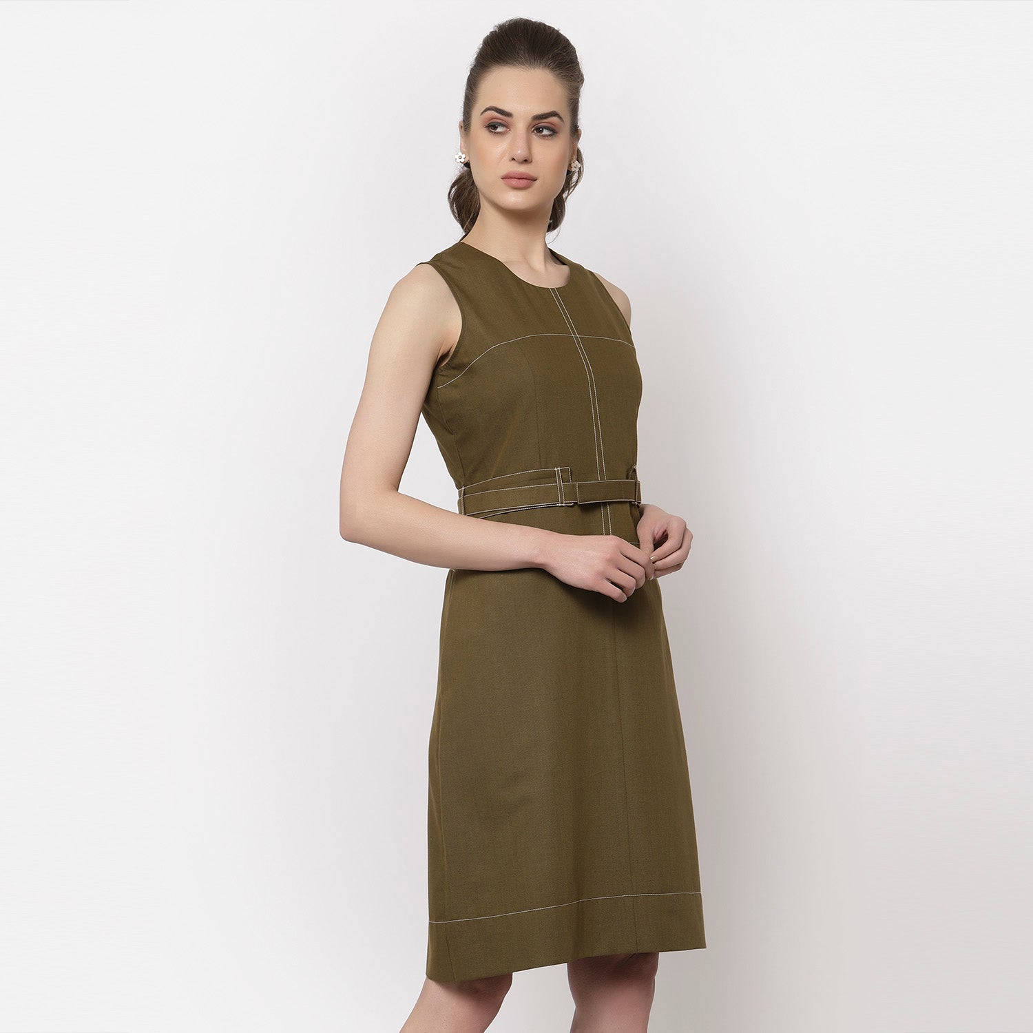Buy Olive Sleeveless Dresses for Women-3