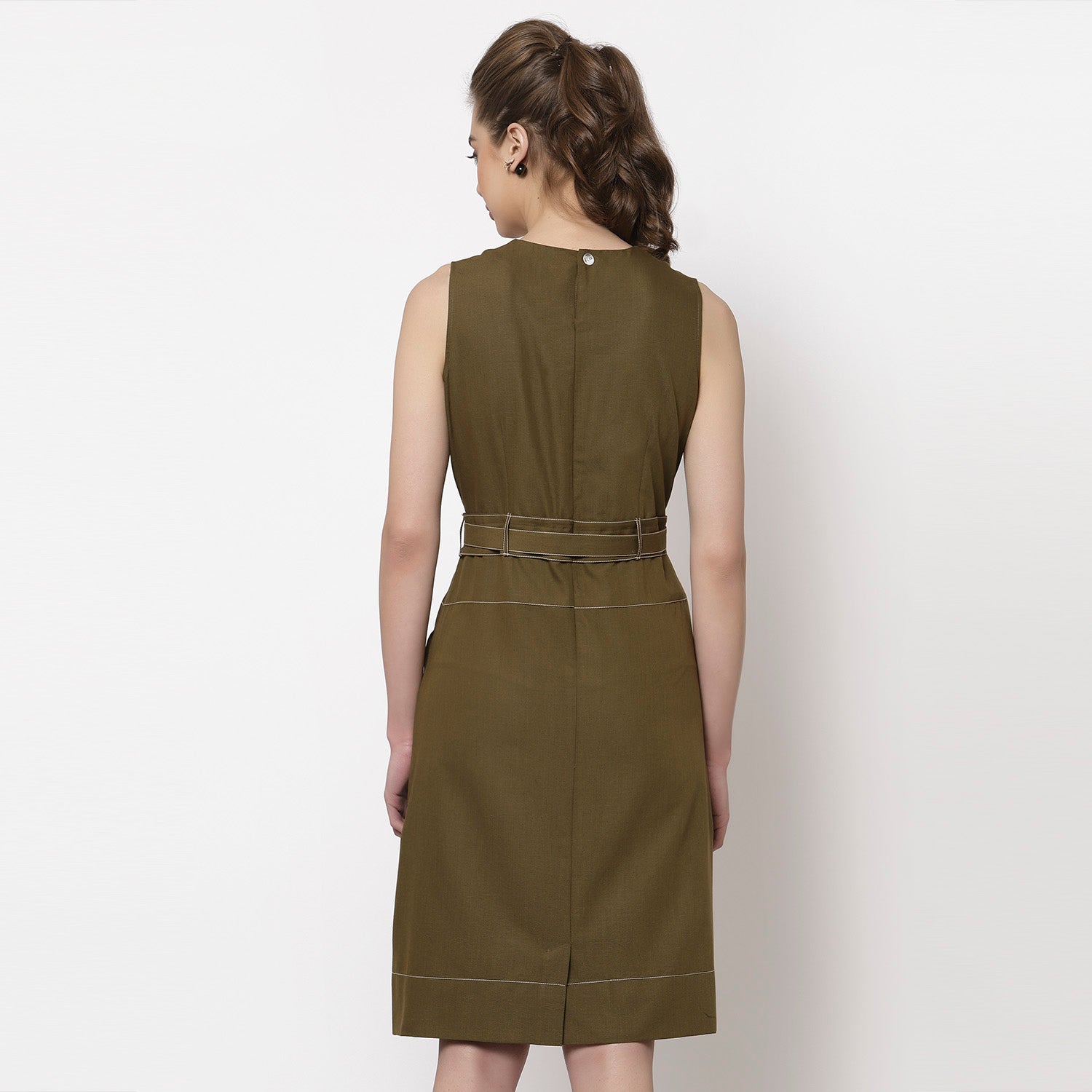 Buy Olive Sleeveless Dresses for Women-5