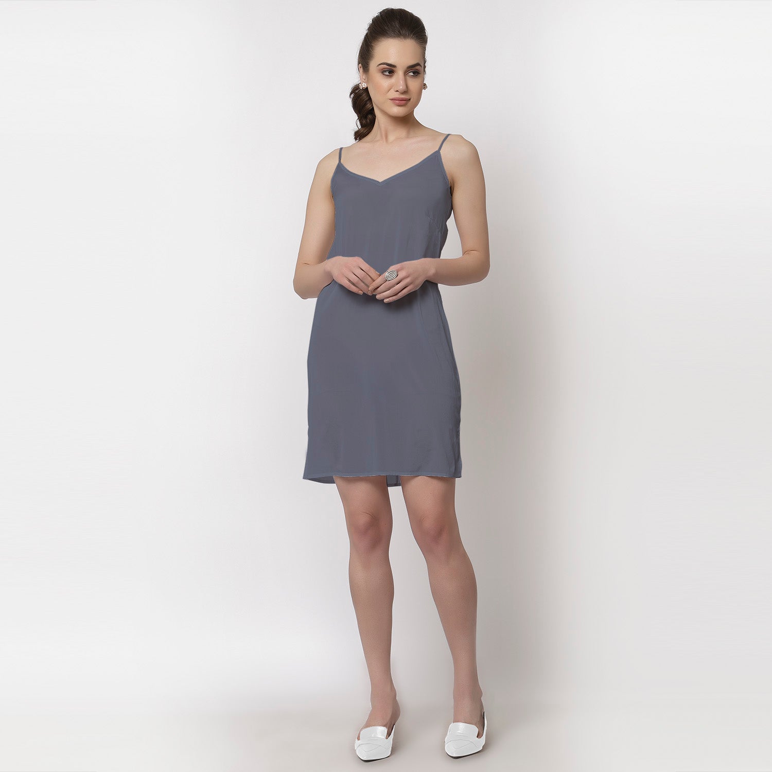 Blue Dress With White Piping & Inner