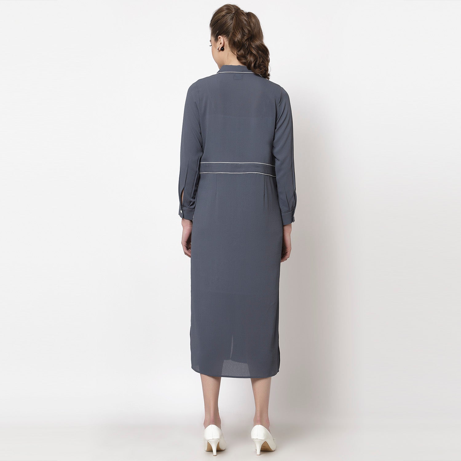 Blue Dress With White Piping & Inner