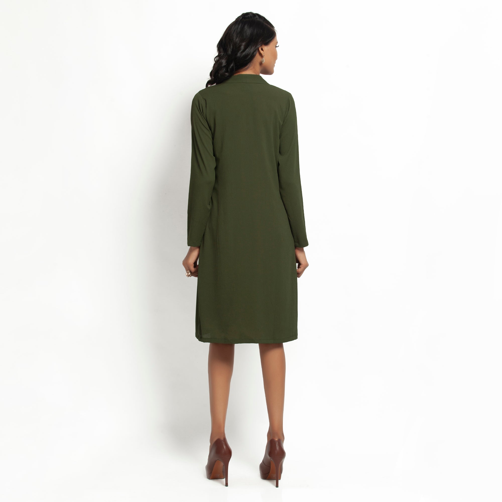 Green Crepe Jacket with Tie Knot for Women-4