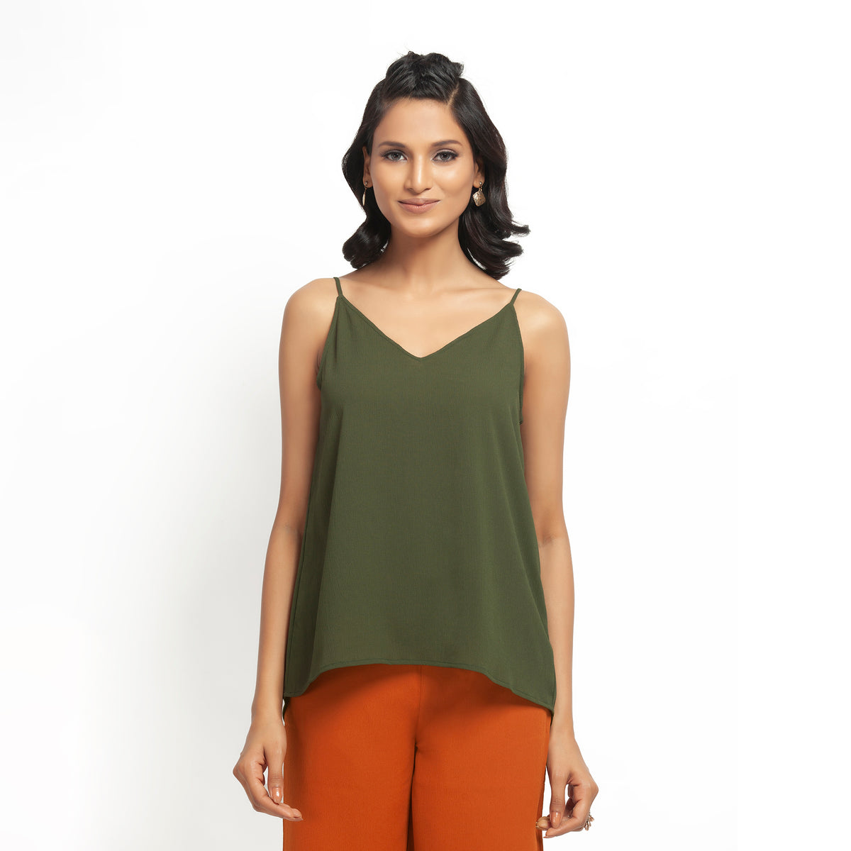 Buy Green Crepe Spaghetti Top for Women-2
