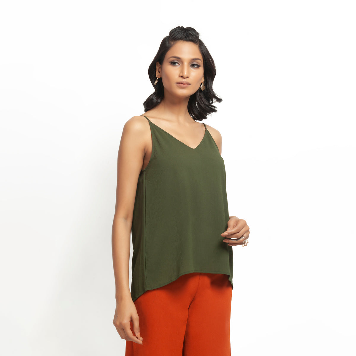 Buy Green Crepe Spaghetti Top for Women-3