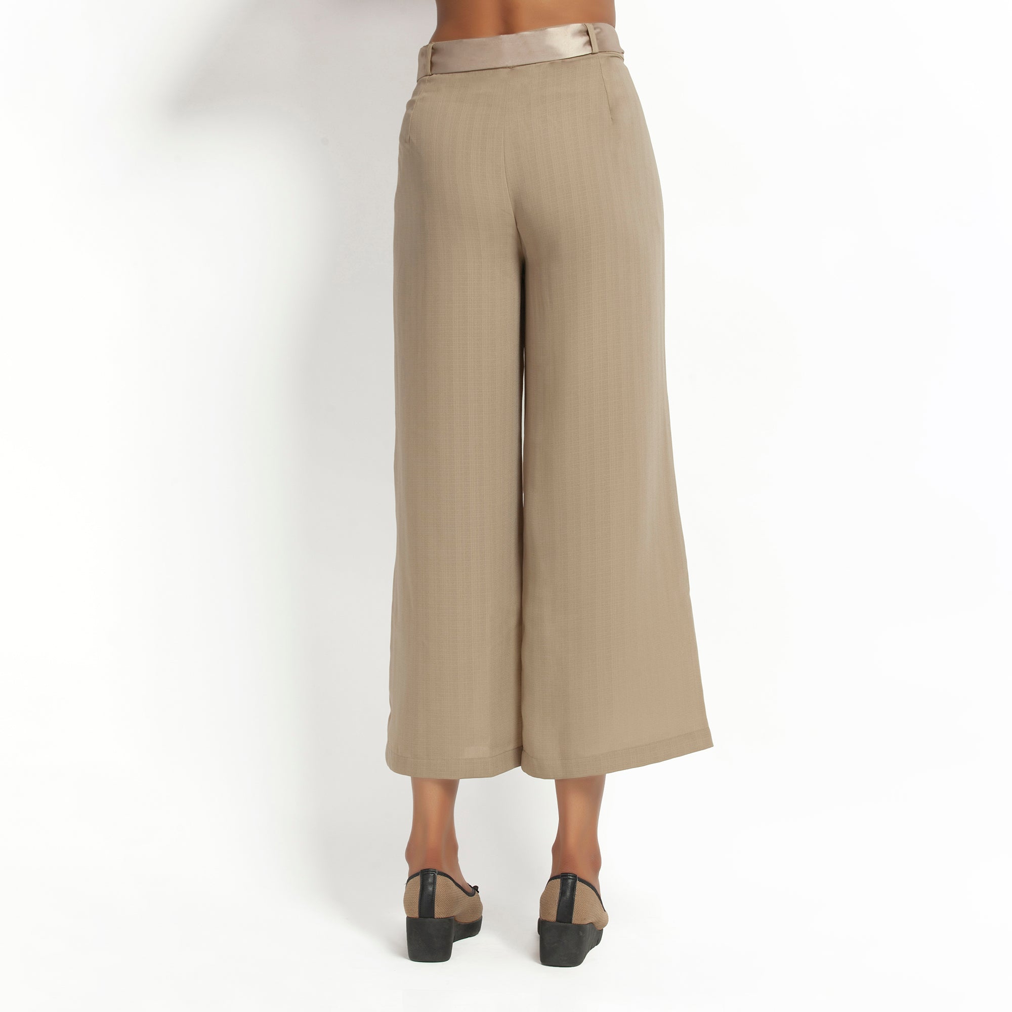 Beige Plazzo with Satin Belt for Women-2
