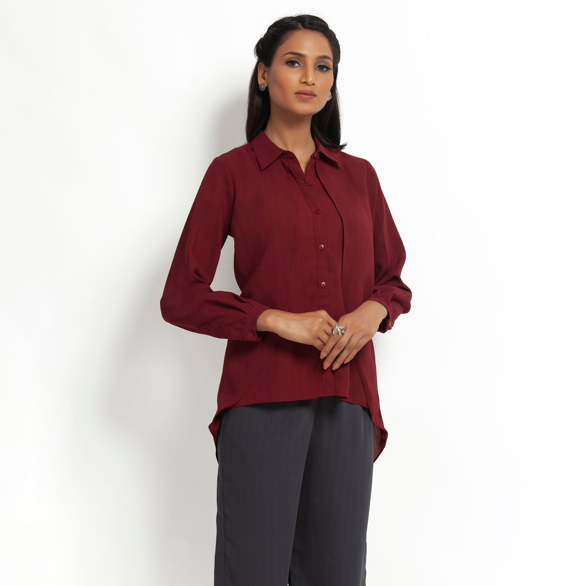 Maroon Double Layer Asymmetrical Top, formal tops for women
tops for women stylish
office dress for women
stylish tops for women