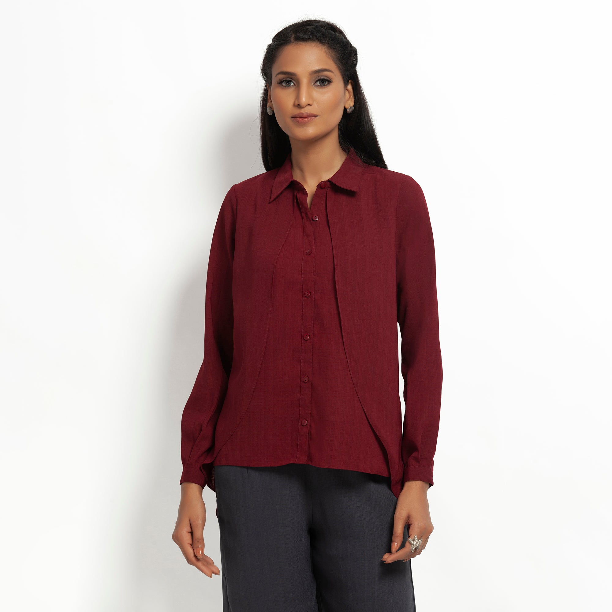 Maroon Double Layer Asymmetrical Top, formal tops for women
tops for women stylish
office dress for women
stylish tops for women