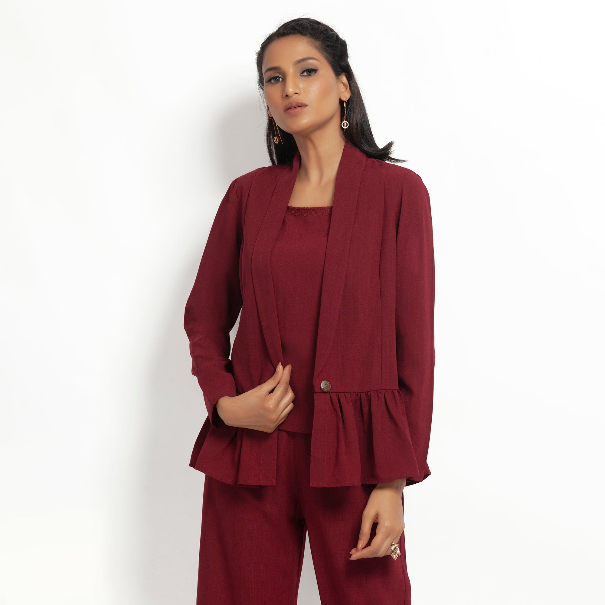 Maroon Jacket with Gathers for Women